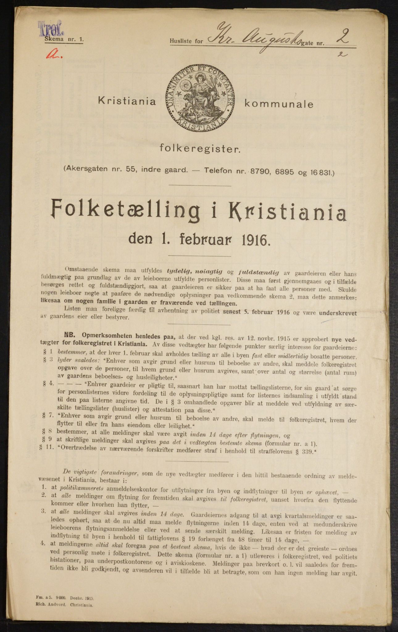 OBA, Kommunal folketelling 1.2.1916 for Kristiania, 1916, s. 55085