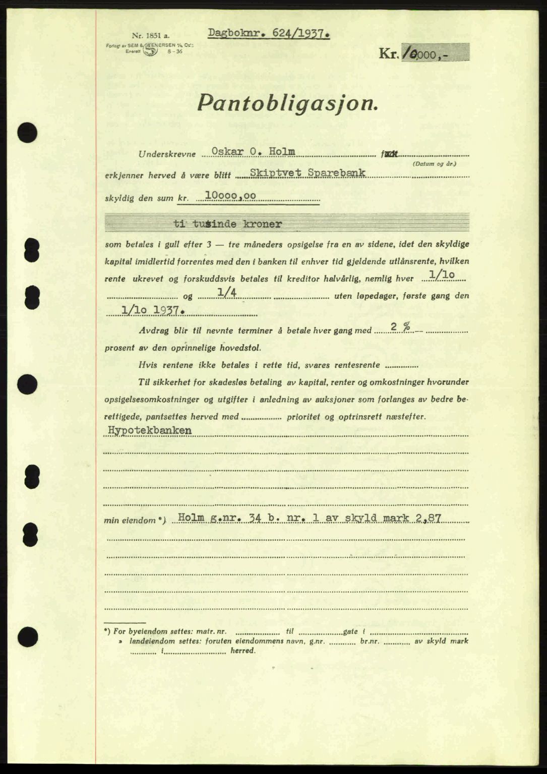 Moss sorenskriveri, SAO/A-10168: Pantebok nr. B3, 1937-1937, Dagboknr: 624/1937