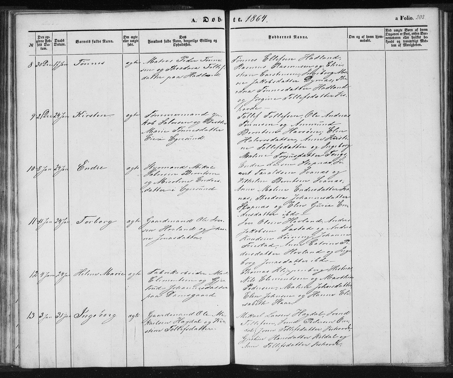 Eigersund sokneprestkontor, SAST/A-101807/S08/L0012: Ministerialbok nr. A 12.1, 1850-1865, s. 202
