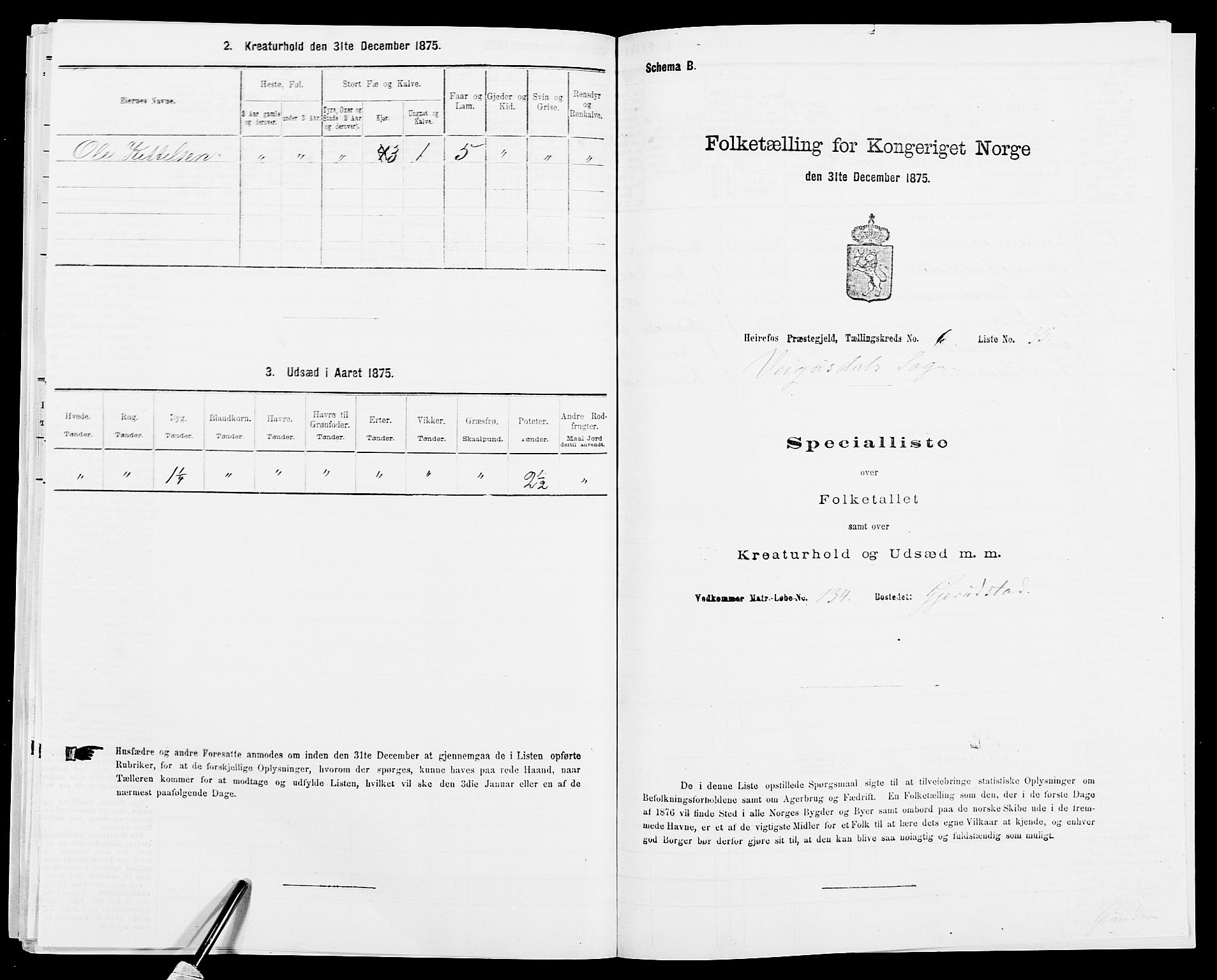 SAK, Folketelling 1875 for 0933P Herefoss prestegjeld, 1875, s. 540