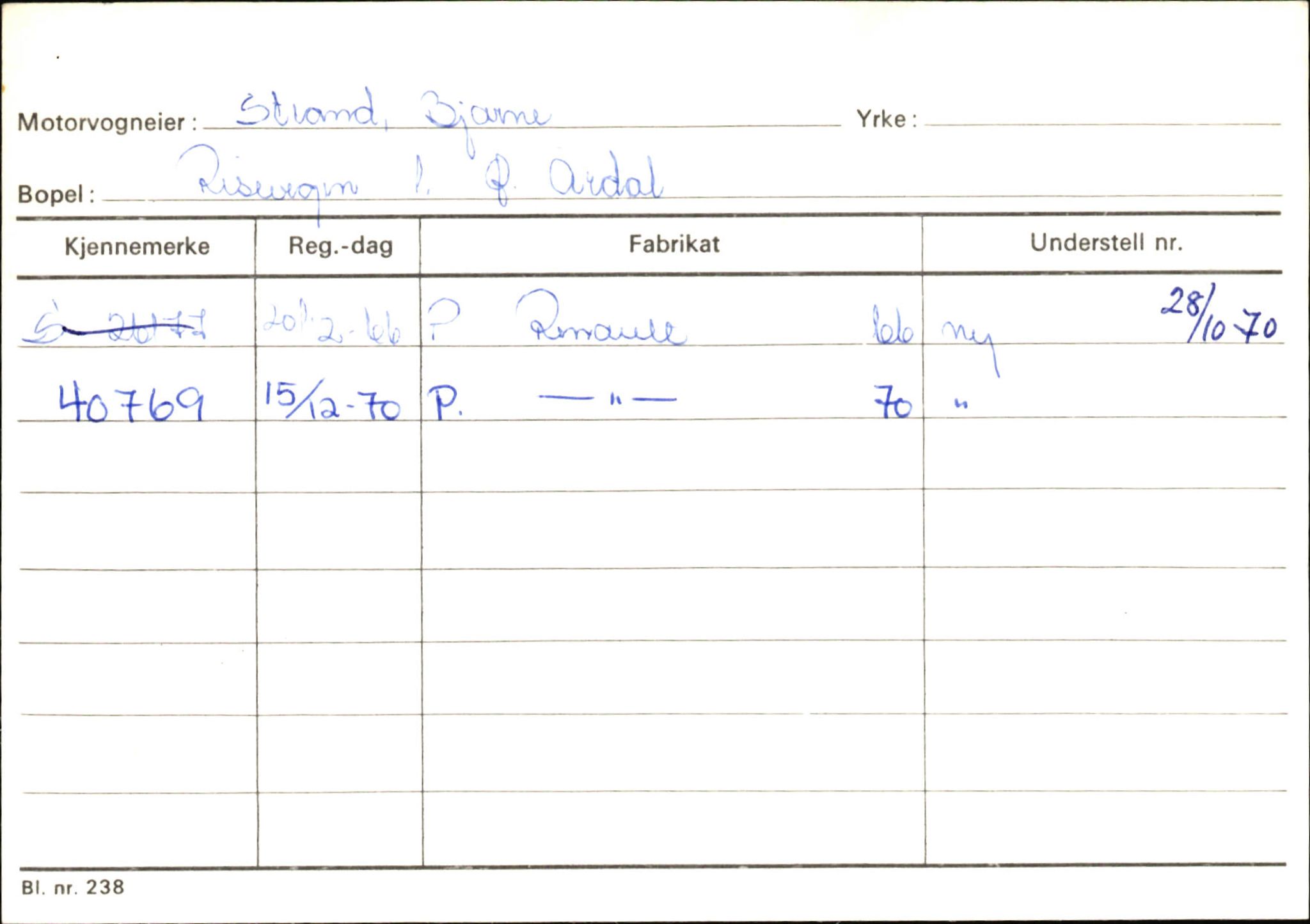 Statens vegvesen, Sogn og Fjordane vegkontor, SAB/A-5301/4/F/L0146: Registerkort Årdal R-Å samt diverse kort, 1945-1975, s. 634