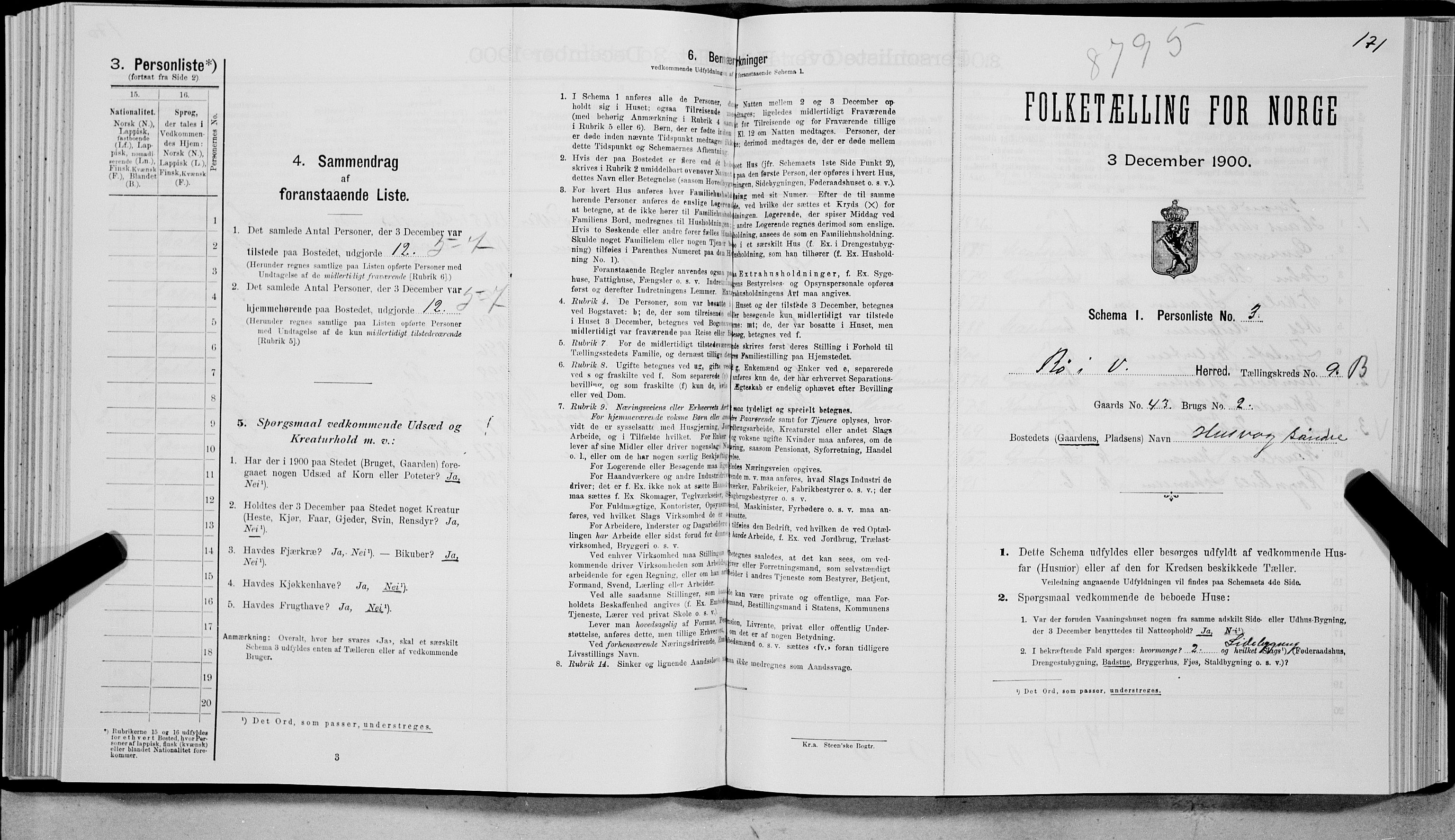 SAT, Folketelling 1900 for 1867 Bø herred, 1900, s. 1073