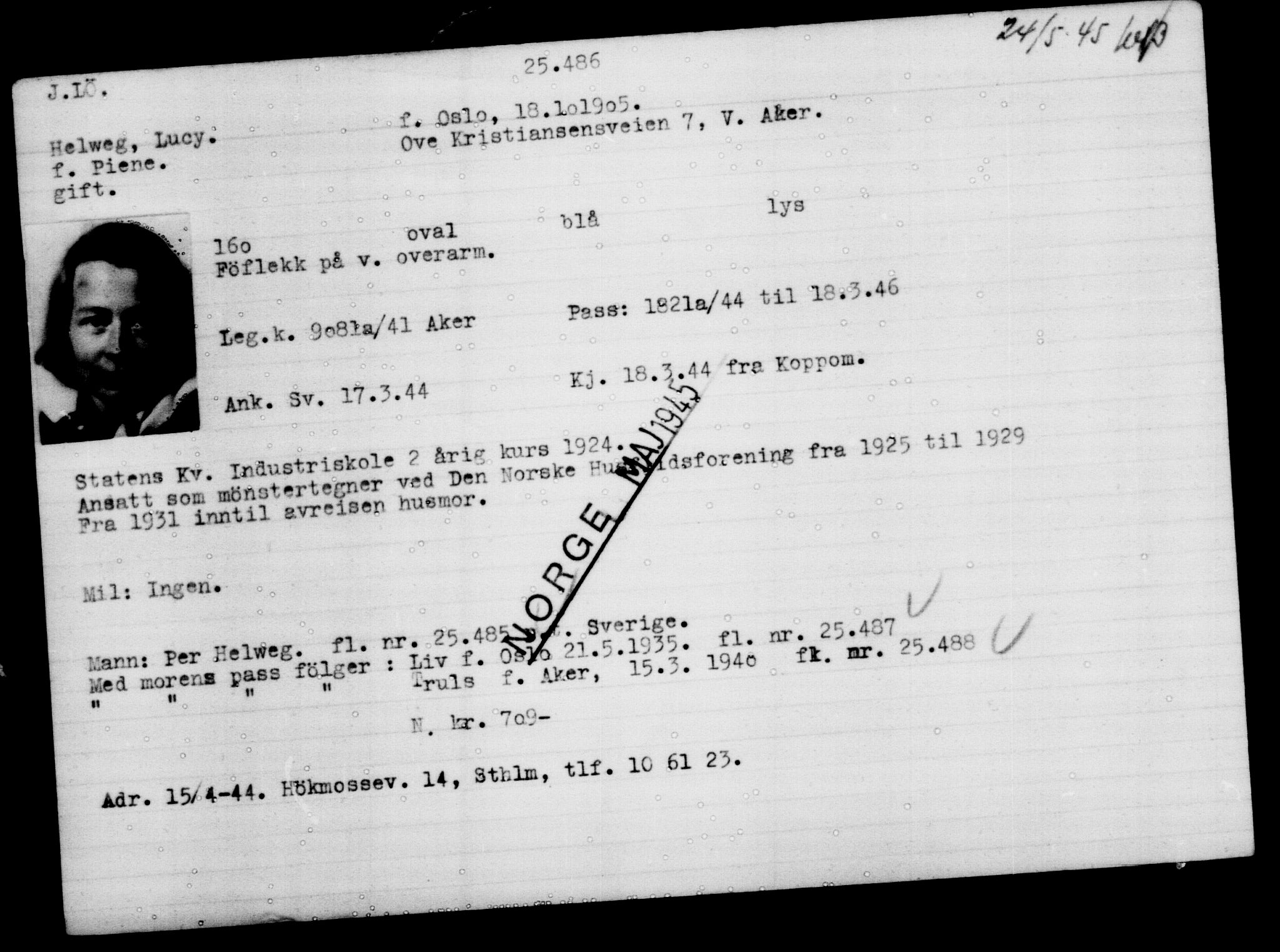 Utenriksstasjonene, Legasjonen i Stockholm, Flyktningkontoret, AV/RA-S-6753/V/Va/L0011: Kjesäterkartoteket, flyktninger med registreringsnr. 25300-28349, 1940-1945, s. 197