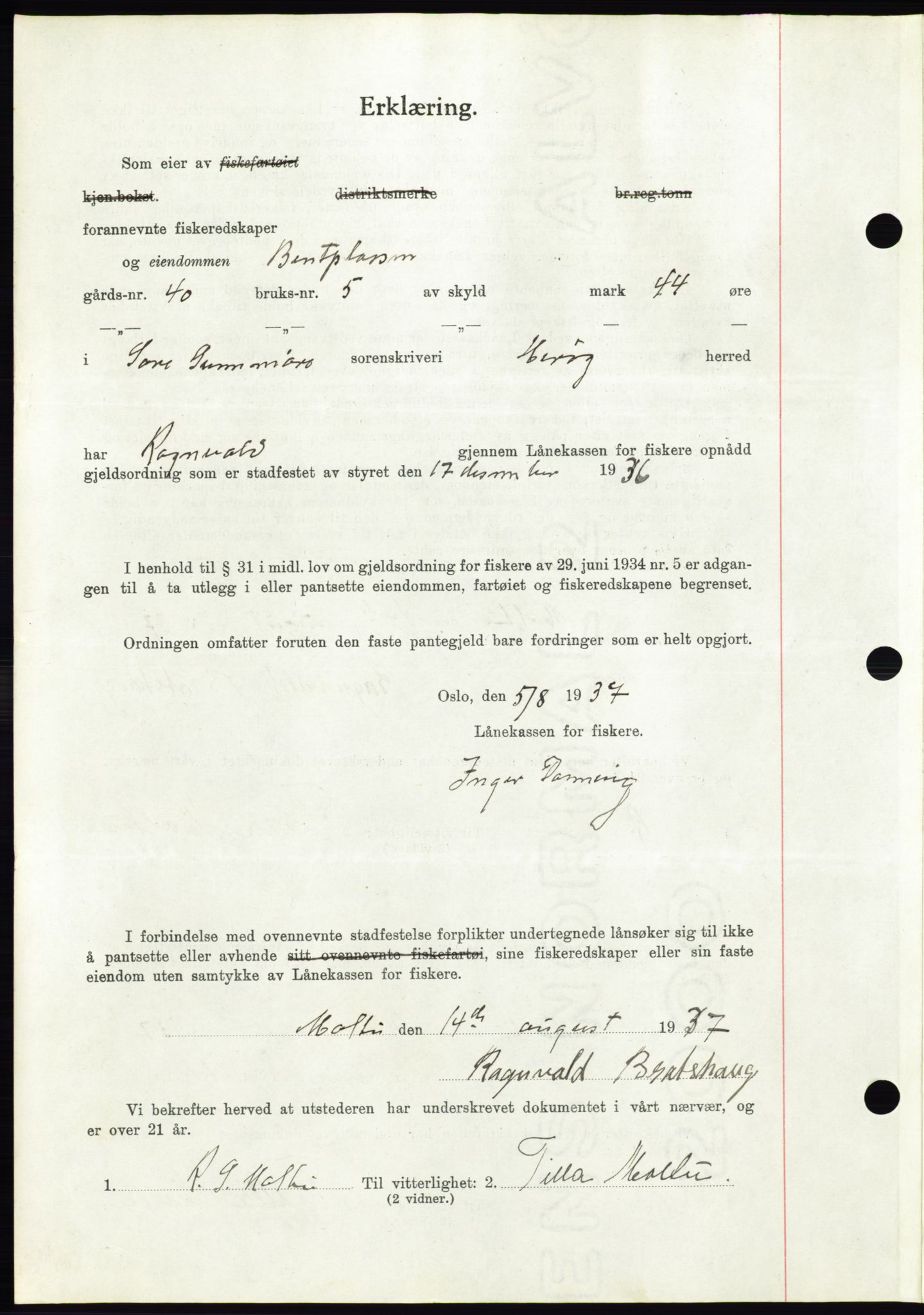 Søre Sunnmøre sorenskriveri, AV/SAT-A-4122/1/2/2C/L0064: Pantebok nr. 58, 1937-1938, Dagboknr: 1663/1937