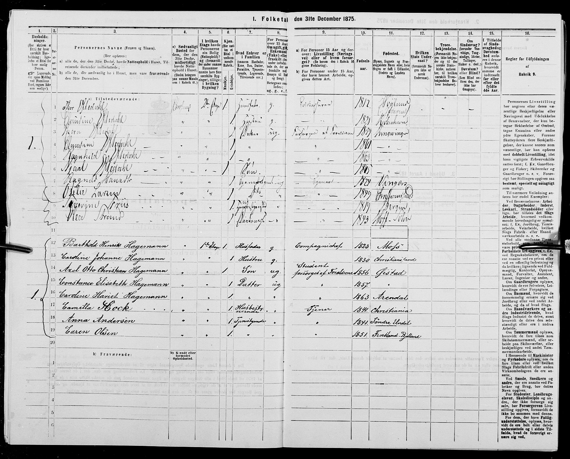 SAK, Folketelling 1875 for 1001P Kristiansand prestegjeld, 1875, s. 31