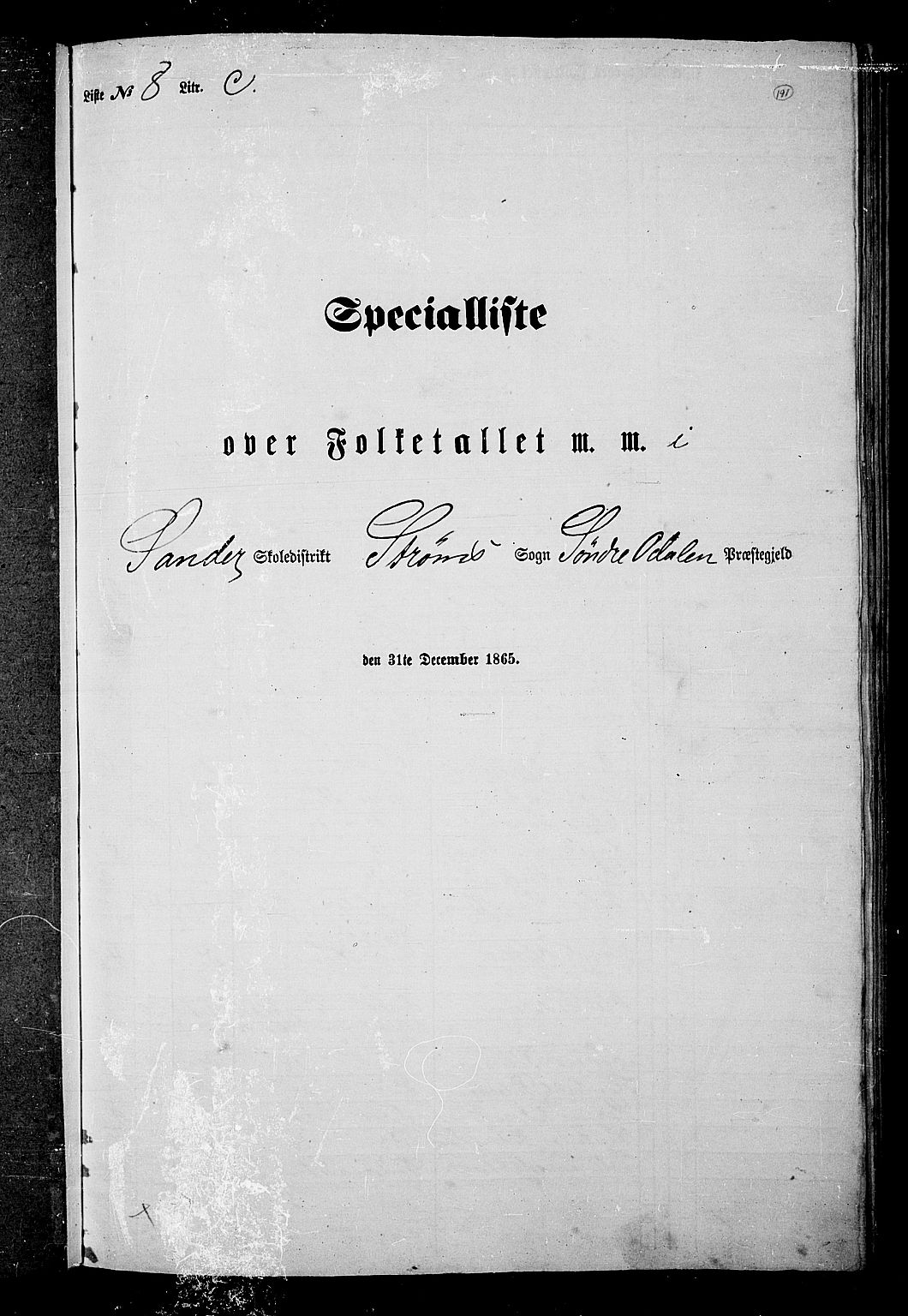 RA, Folketelling 1865 for 0419P Sør-Odal prestegjeld, 1865, s. 171