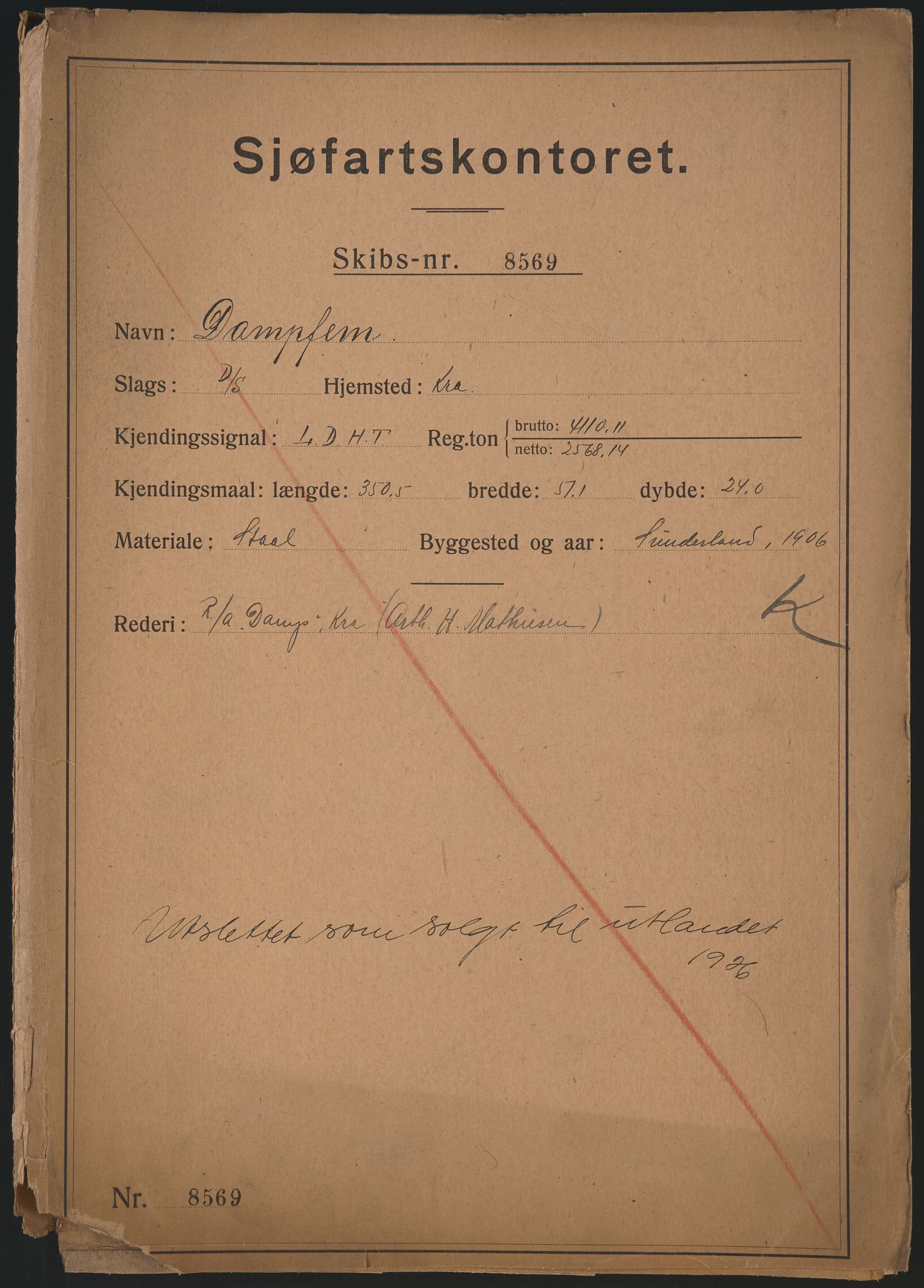 Sjøfartsdirektoratet med forløpere, skipsmapper slettede skip, RA/S-4998/F/Fa/L0231: --, 1906-1936, s. 413