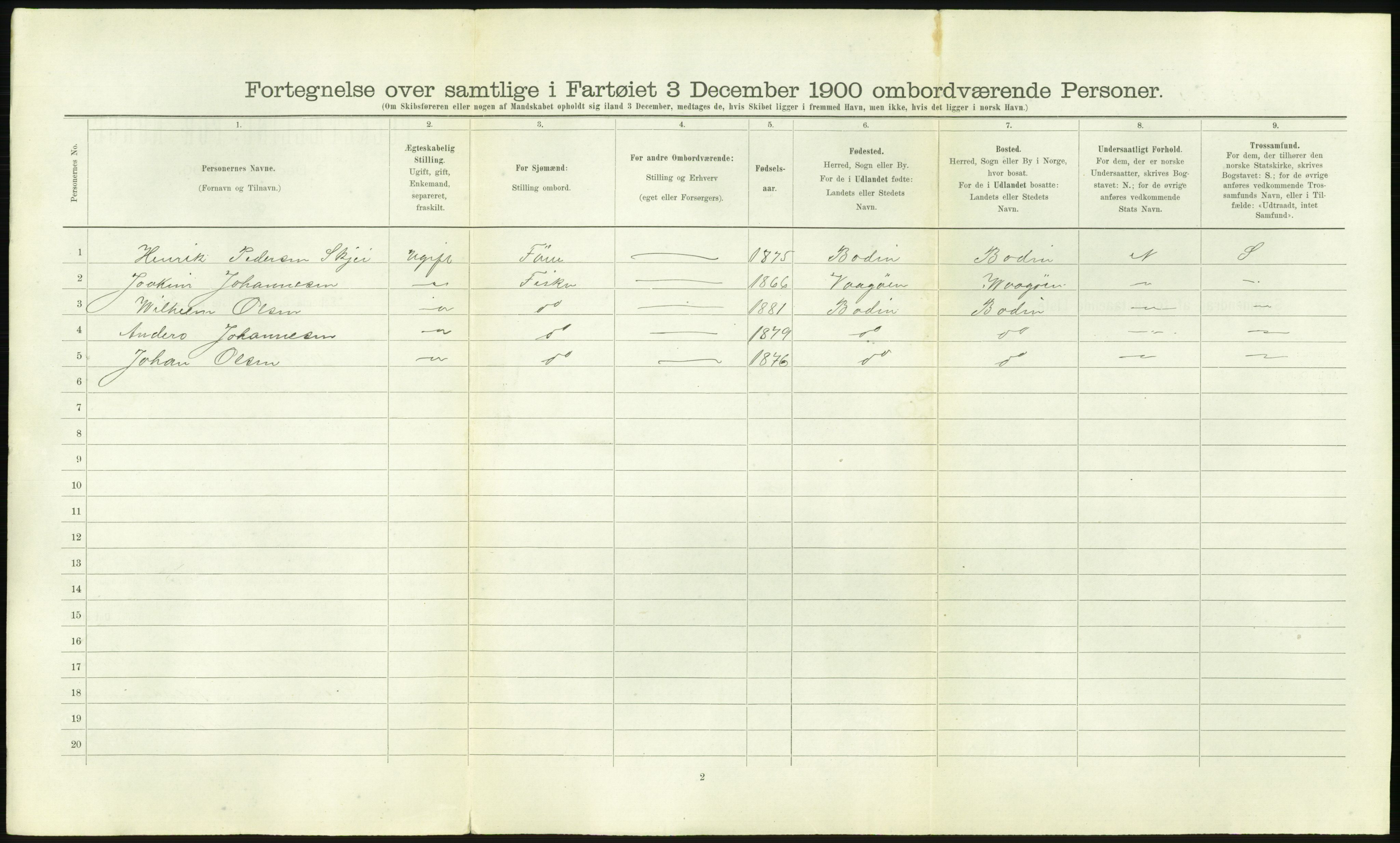 RA, Folketelling 1900 - skipslister med personlister for skip i norske havner, utenlandske havner og til havs, 1900, s. 2104