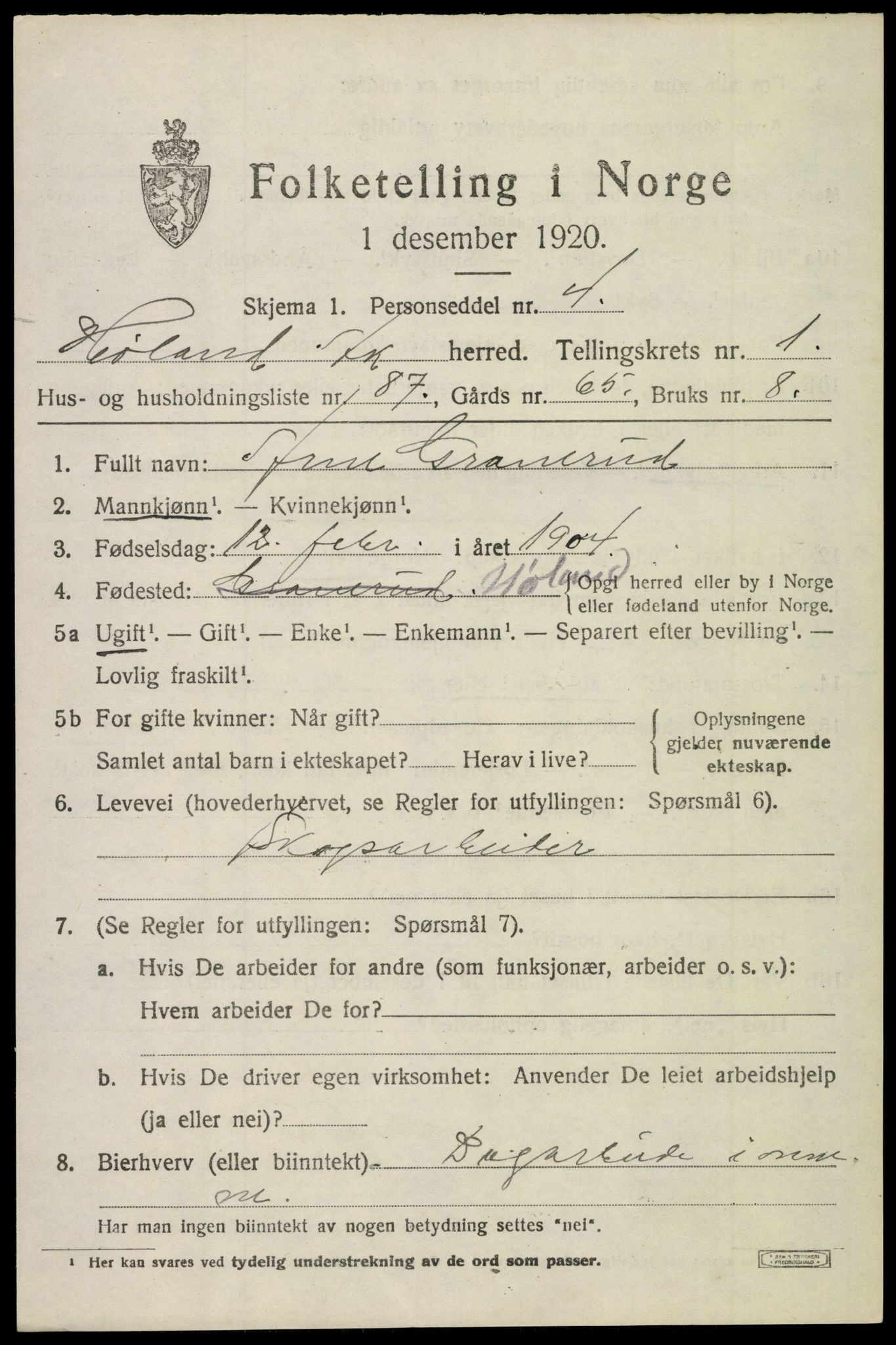 SAO, Folketelling 1920 for 0221 Høland herred, 1920, s. 3075