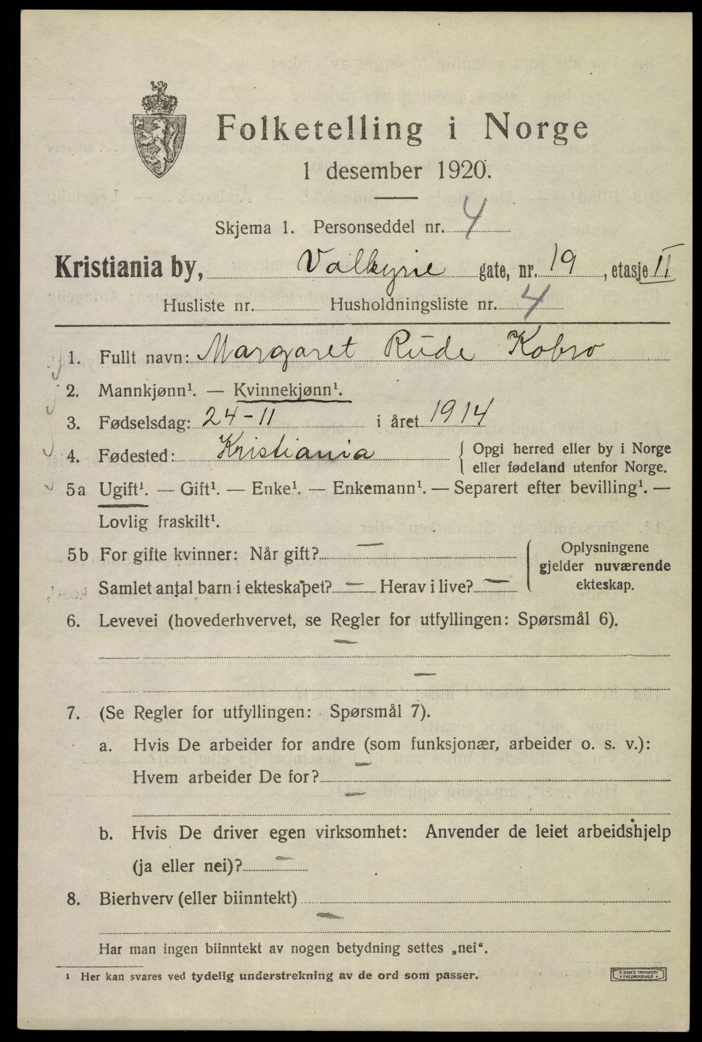 SAO, Folketelling 1920 for 0301 Kristiania kjøpstad, 1920, s. 628725