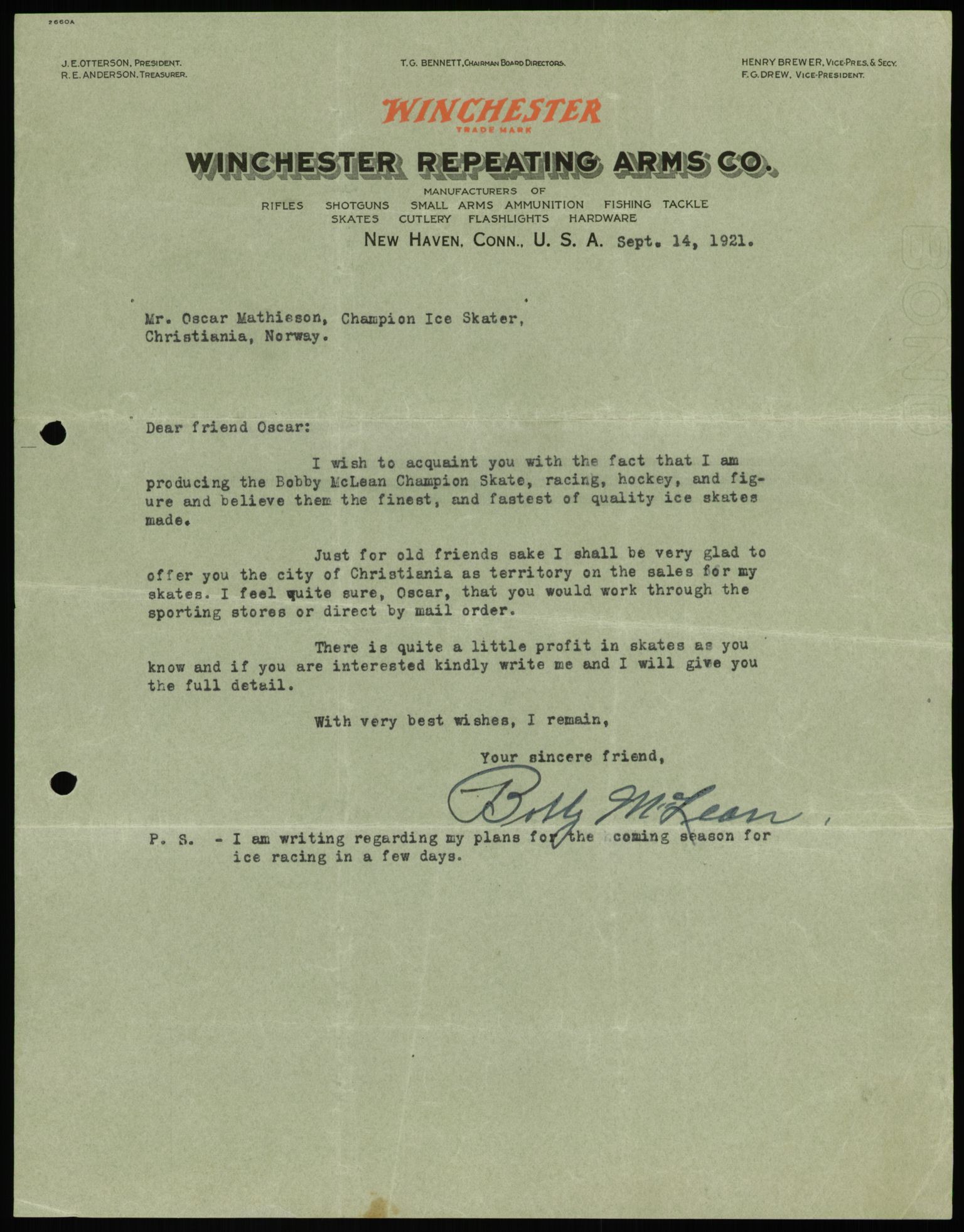 Mathisen, Oscar Wilhelm, AV/RA-PA-1912/Fa/L0001: Inngående korrespondanse, 1916-1954, s. 31
