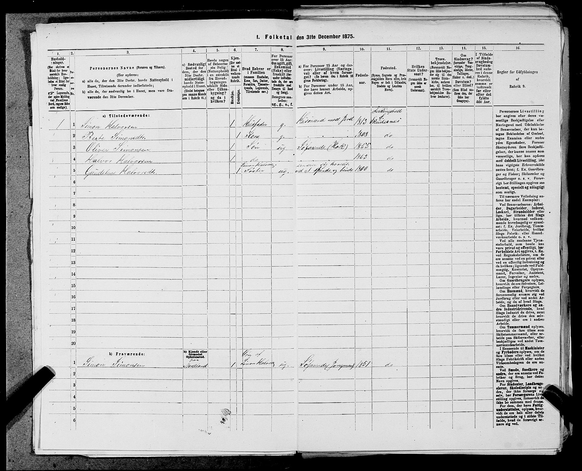 SAST, Folketelling 1875 for 1150L Skudenes prestegjeld, Falnes sokn, Åkra sokn og Ferkingstad sokn, 1875, s. 923