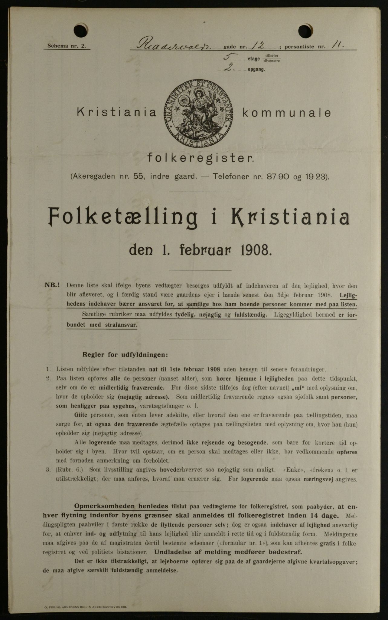 OBA, Kommunal folketelling 1.2.1908 for Kristiania kjøpstad, 1908, s. 74735