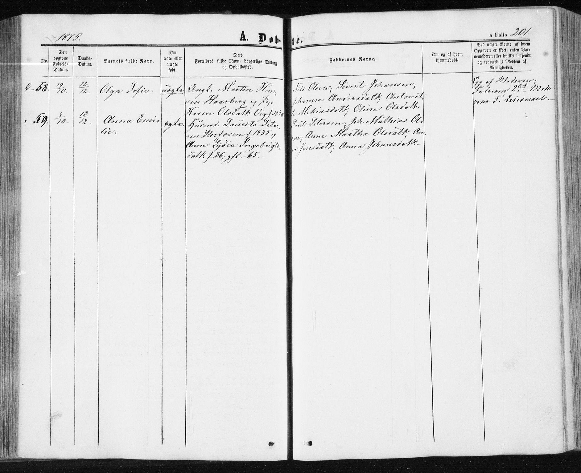 Ministerialprotokoller, klokkerbøker og fødselsregistre - Sør-Trøndelag, SAT/A-1456/659/L0737: Ministerialbok nr. 659A07, 1857-1875, s. 201