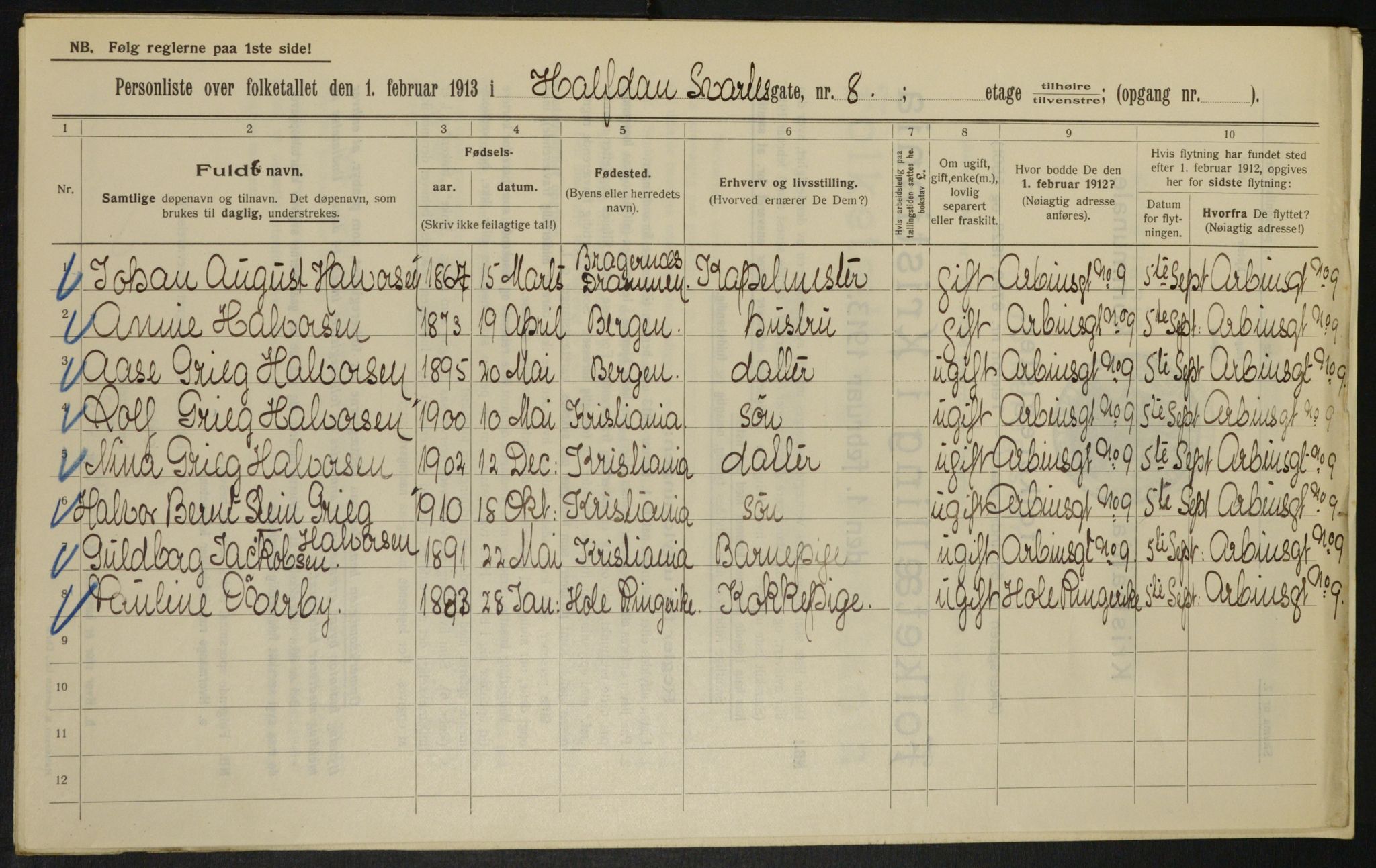 OBA, Kommunal folketelling 1.2.1913 for Kristiania, 1913, s. 34213