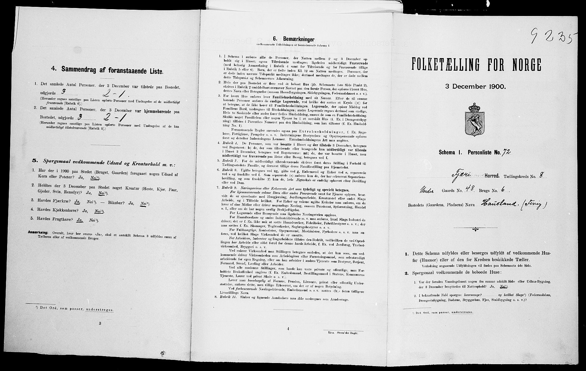 SAK, Folketelling 1900 for 0923 Fjære herred, 1900, s. 1791