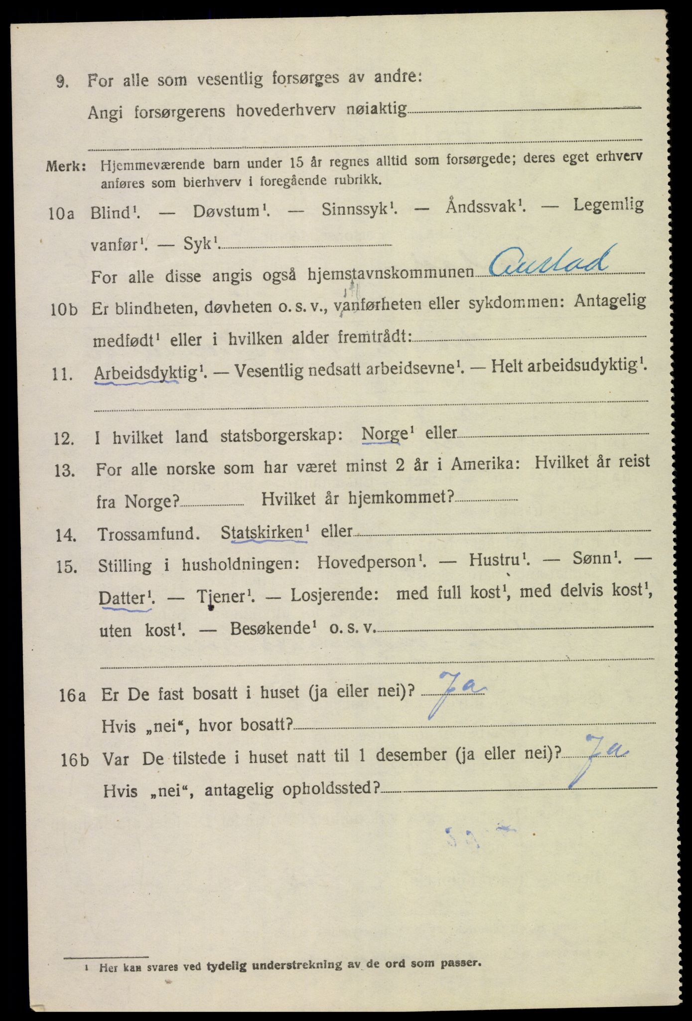 SAK, Folketelling 1920 for 1031 Austad herred, 1920, s. 1426