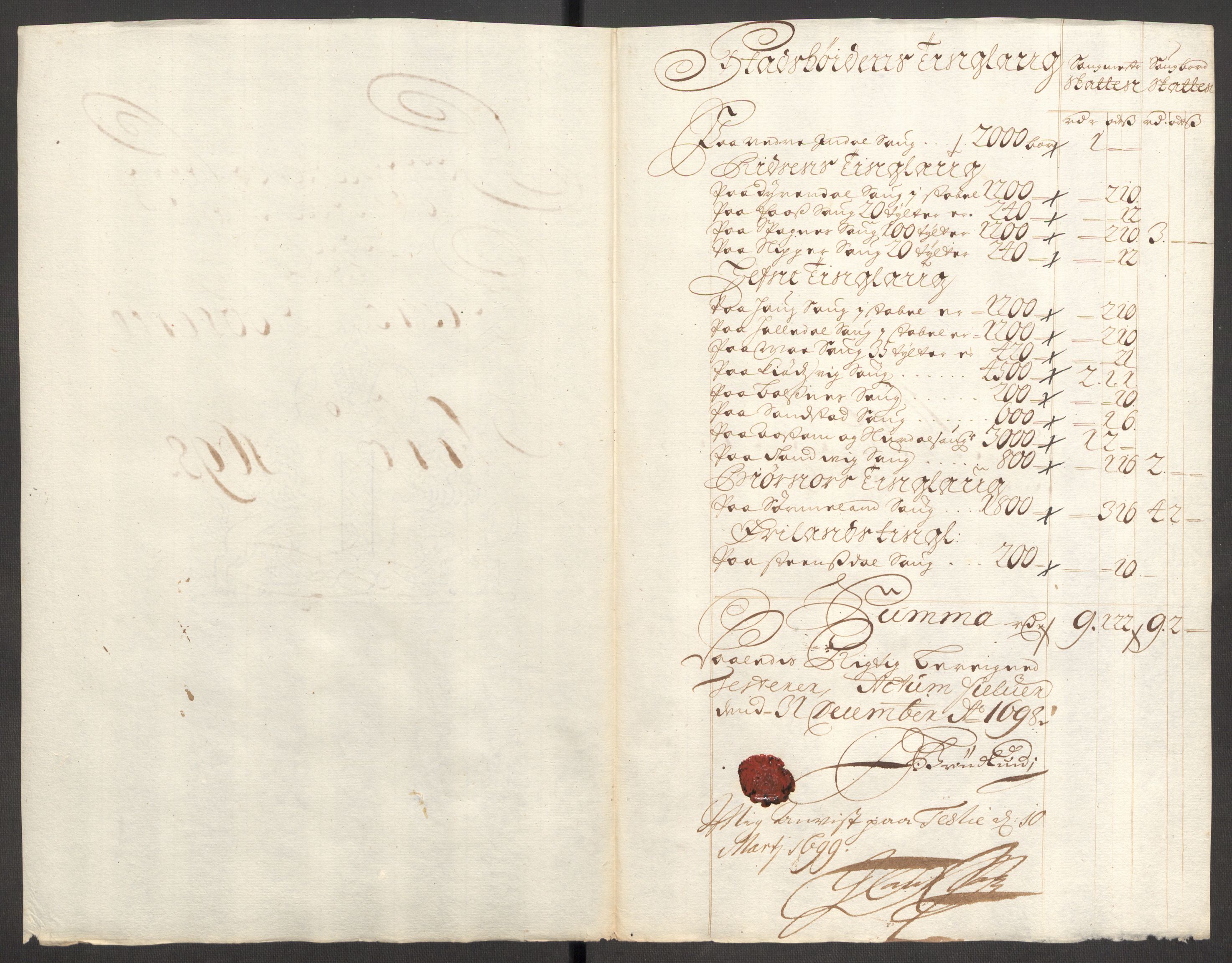 Rentekammeret inntil 1814, Reviderte regnskaper, Fogderegnskap, RA/EA-4092/R57/L3853: Fogderegnskap Fosen, 1698-1699, s. 155