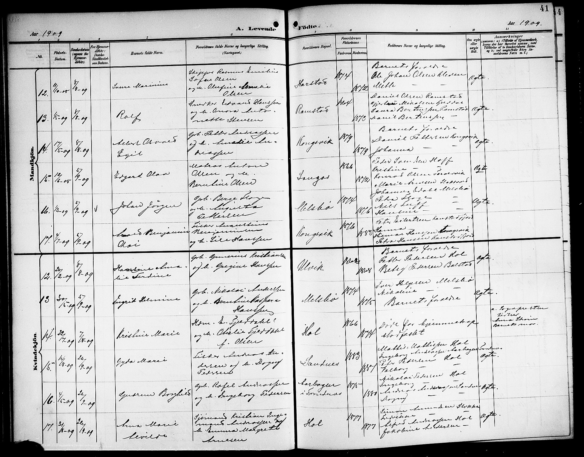 Ministerialprotokoller, klokkerbøker og fødselsregistre - Nordland, AV/SAT-A-1459/865/L0932: Klokkerbok nr. 865C04, 1901-1917, s. 41