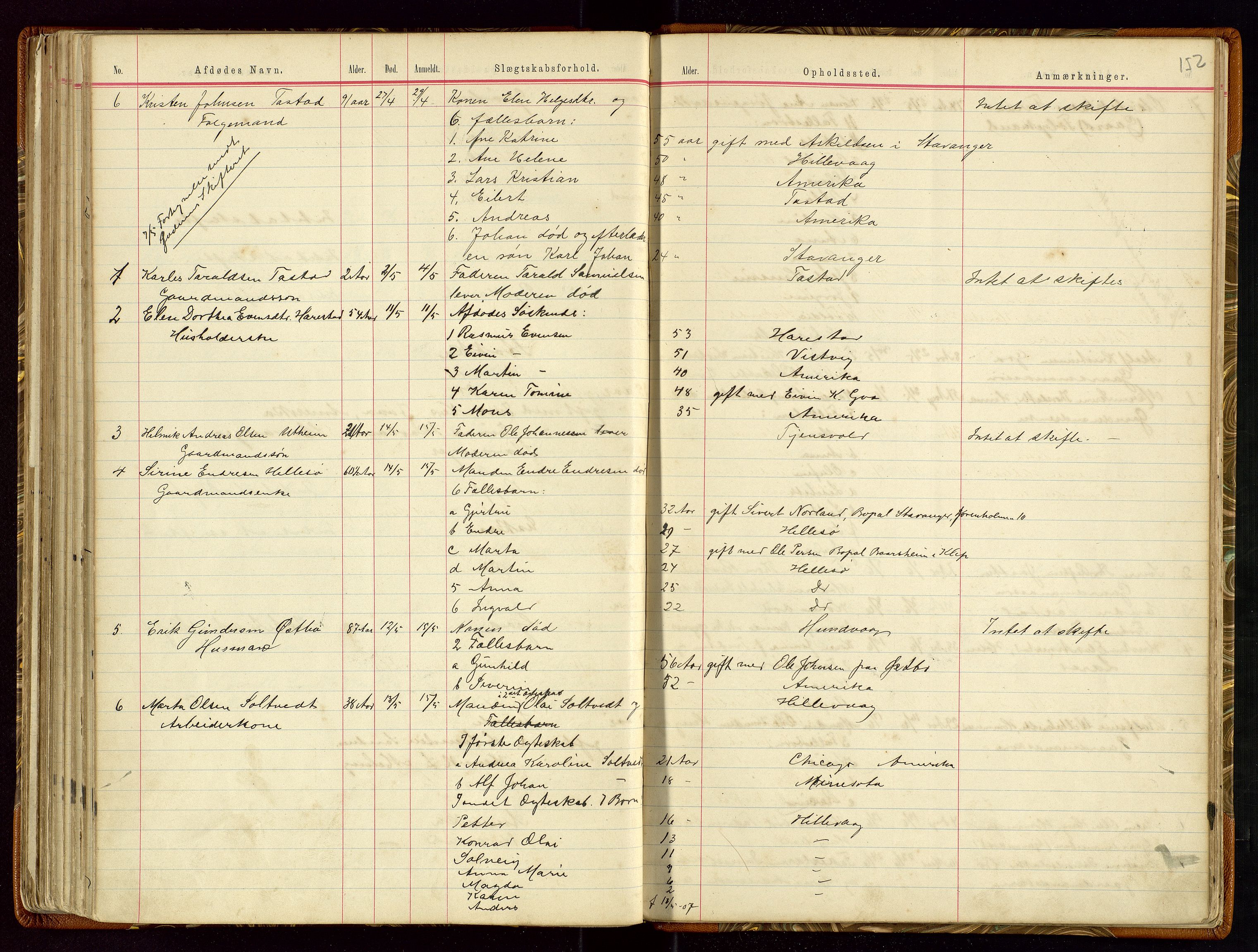 Hetland lensmannskontor, AV/SAST-A-100101/Gga/L0001: Dødsfallprotokoll, 1883-1910, s. 152