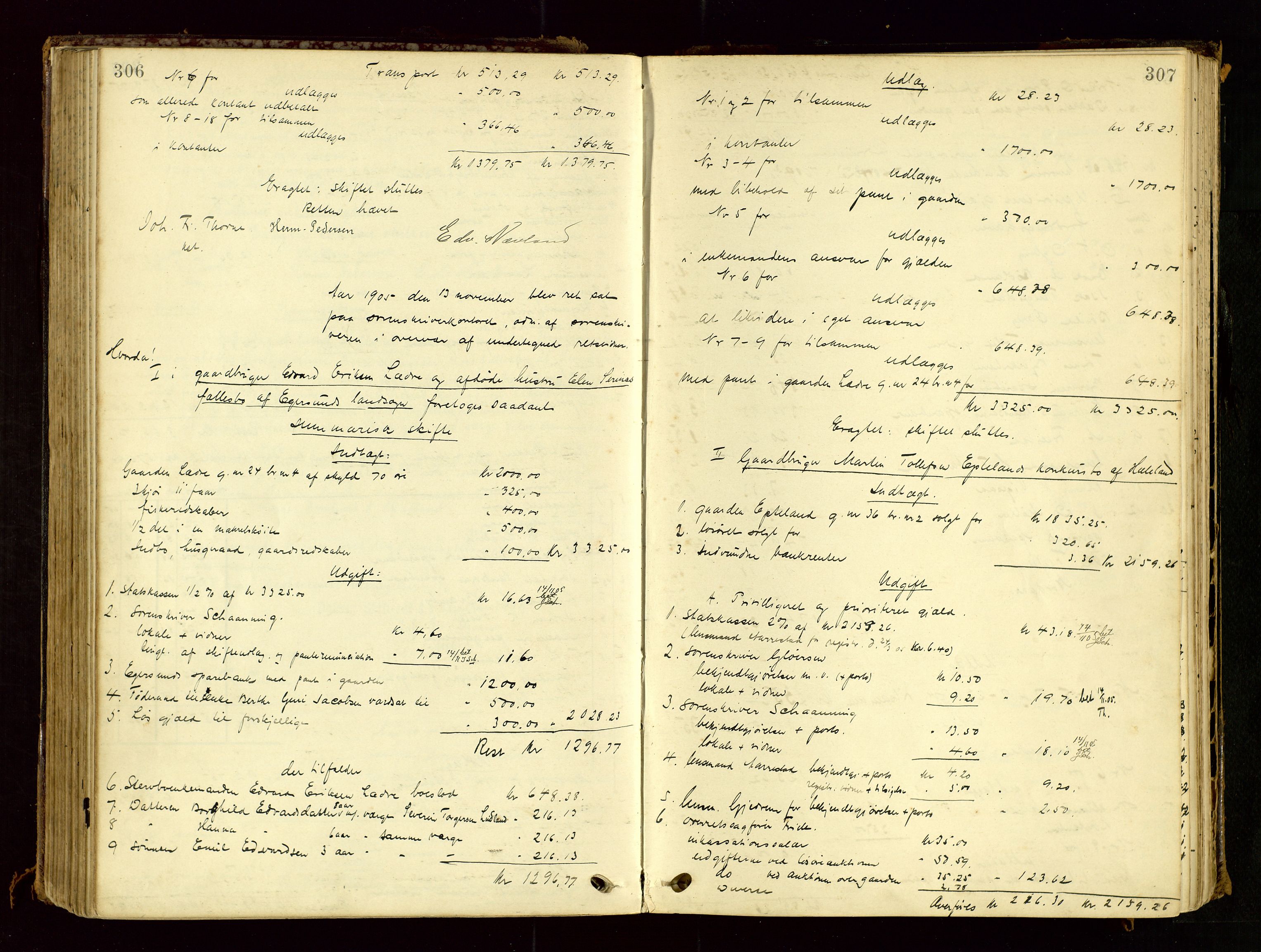 Dalane sorenskriveri, AV/SAST-A-100309/001/5/500/500BD/L0001: UTLODNINGSPROTOKOLL, 1900-1912, s. 306-307