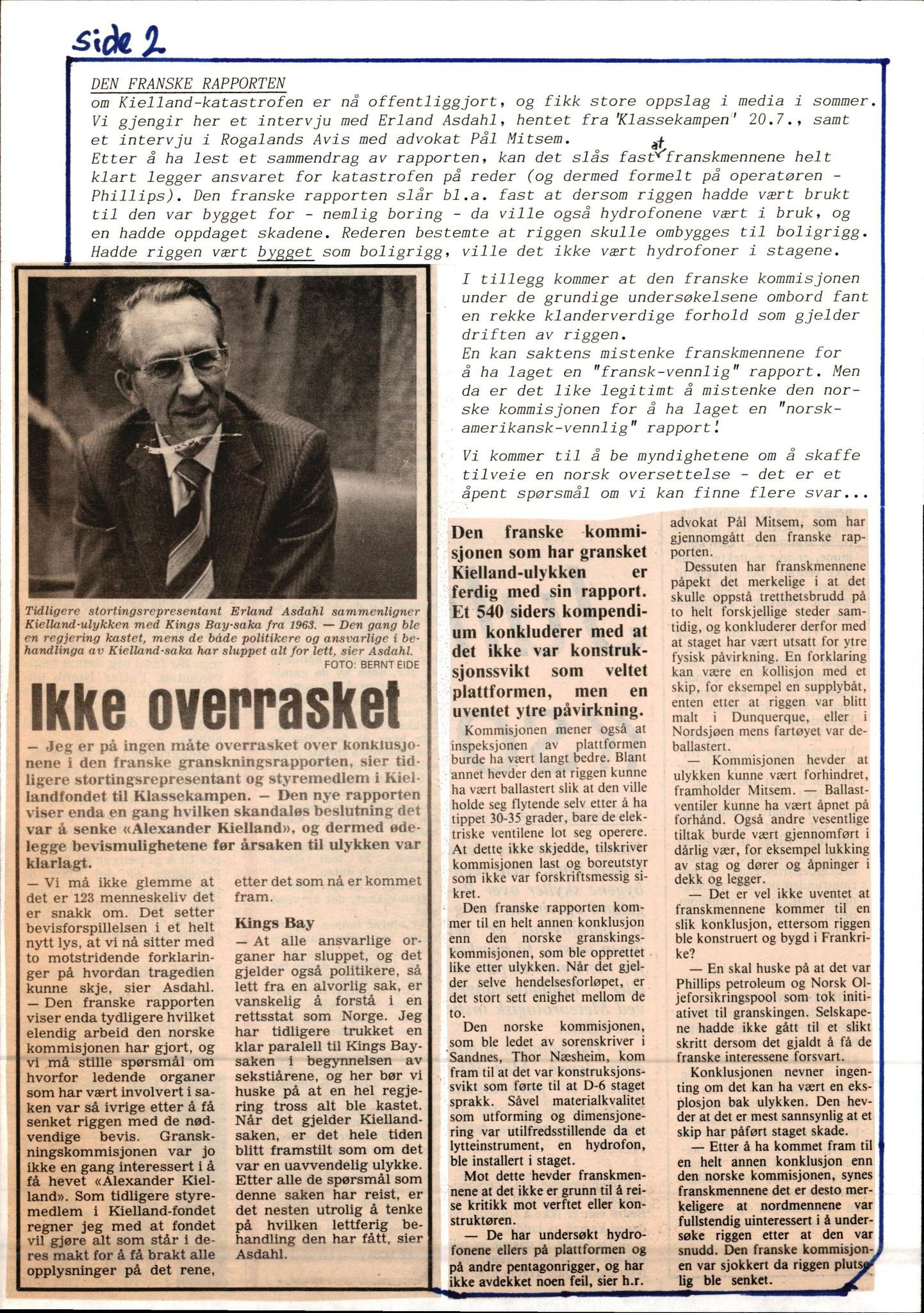 Pa 1660 - Kielland- fondet, AV/SAST-A-102242/X/Xa/L0001: Rapport til overlevende og etterlatte/ Kielland Bulletin, 1980-1998