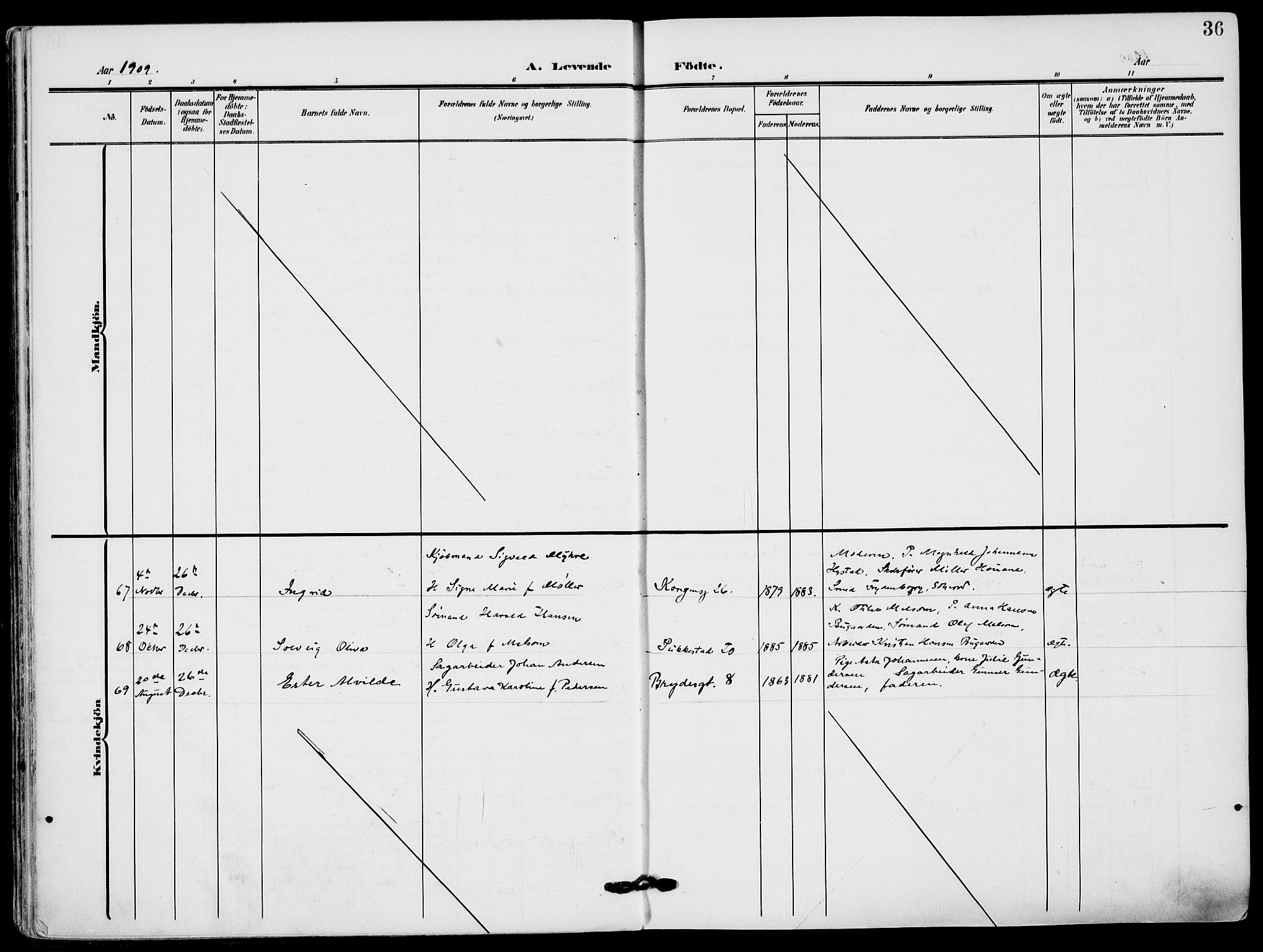 Sandefjord kirkebøker, AV/SAKO-A-315/F/Fa/L0005: Ministerialbok nr. 5, 1906-1915, s. 36