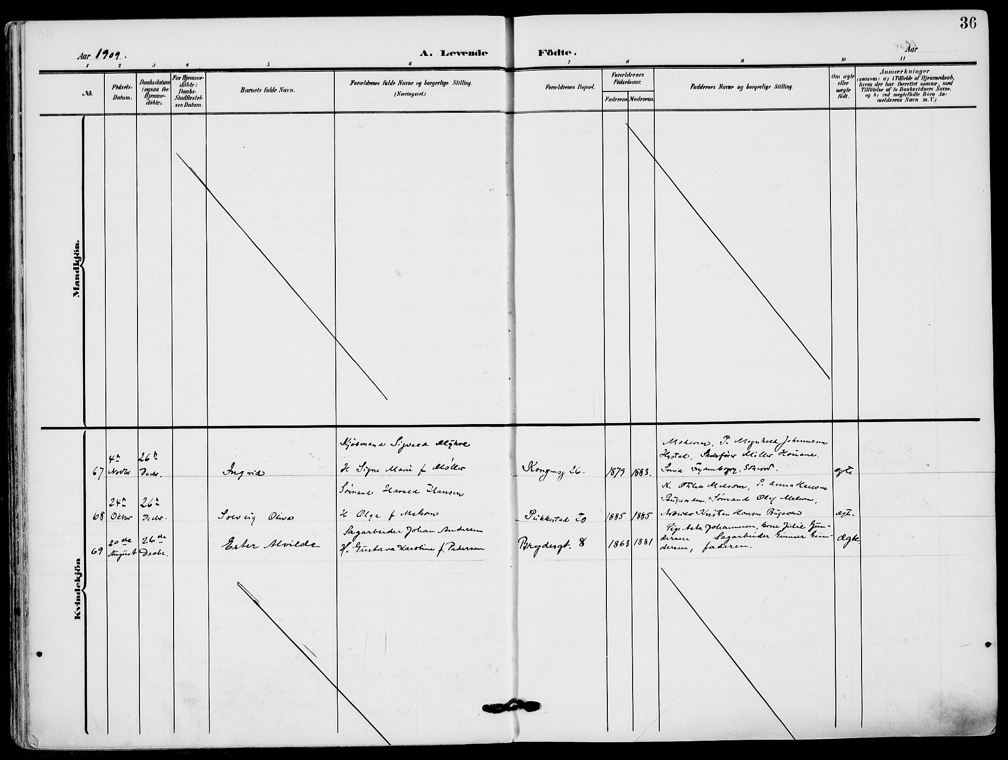 Sandefjord kirkebøker, AV/SAKO-A-315/F/Fa/L0005: Ministerialbok nr. 5, 1906-1915, s. 36