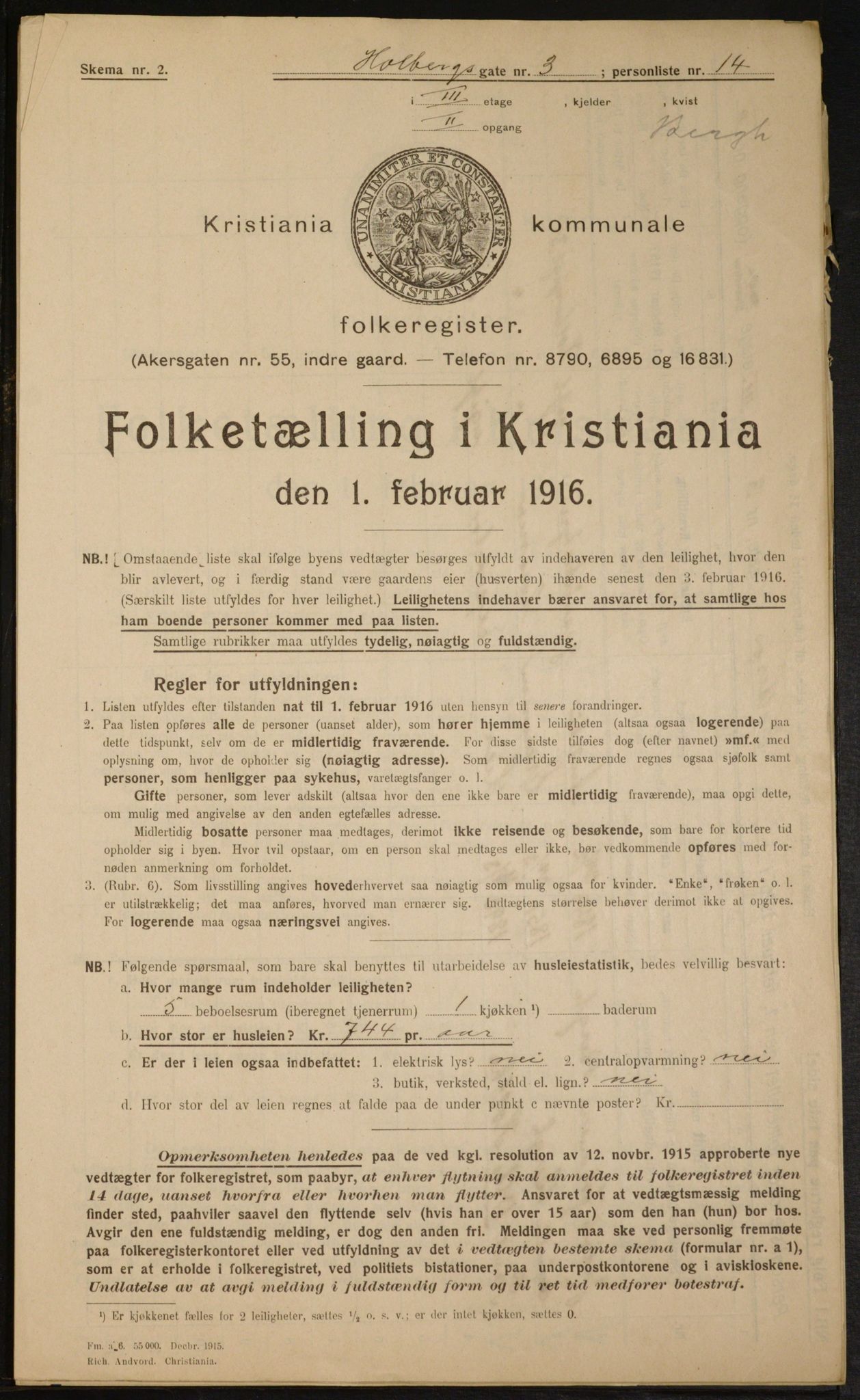 OBA, Kommunal folketelling 1.2.1916 for Kristiania, 1916, s. 40909