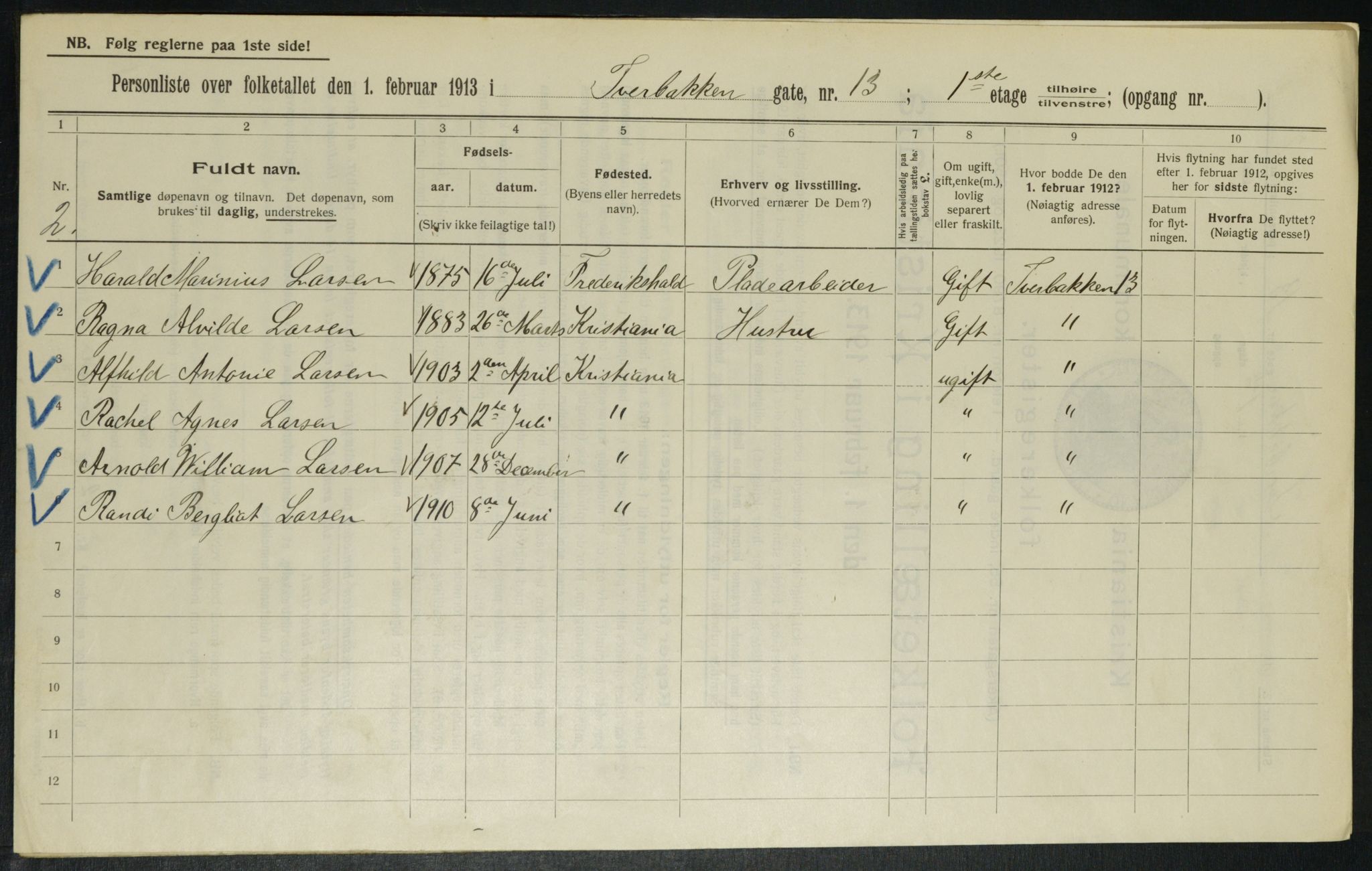 OBA, Kommunal folketelling 1.2.1913 for Kristiania, 1913, s. 117470