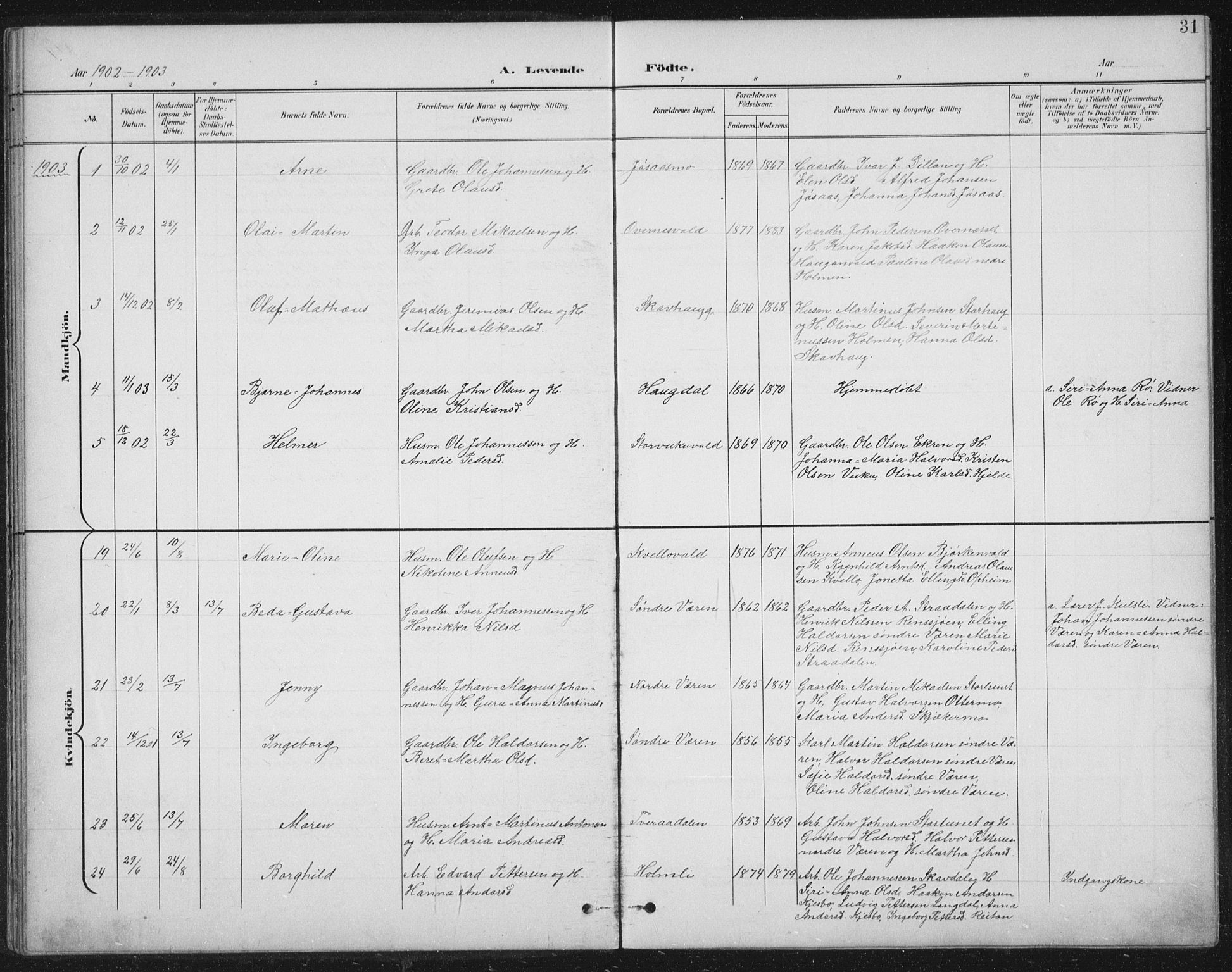 Ministerialprotokoller, klokkerbøker og fødselsregistre - Nord-Trøndelag, SAT/A-1458/724/L0269: Klokkerbok nr. 724C05, 1899-1920, s. 31