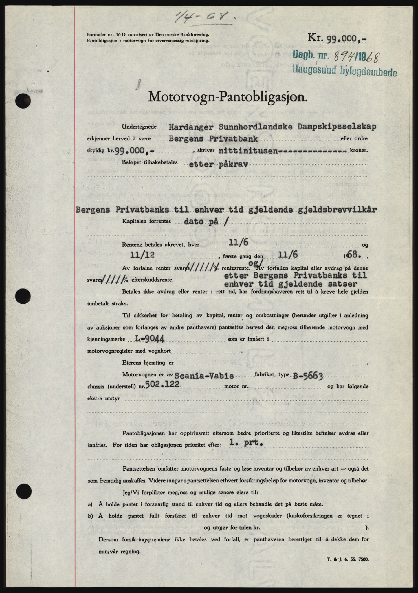 Haugesund tingrett, SAST/A-101415/01/II/IIC/L0058: Pantebok nr. B 58, 1967-1968, Dagboknr: 894/1968