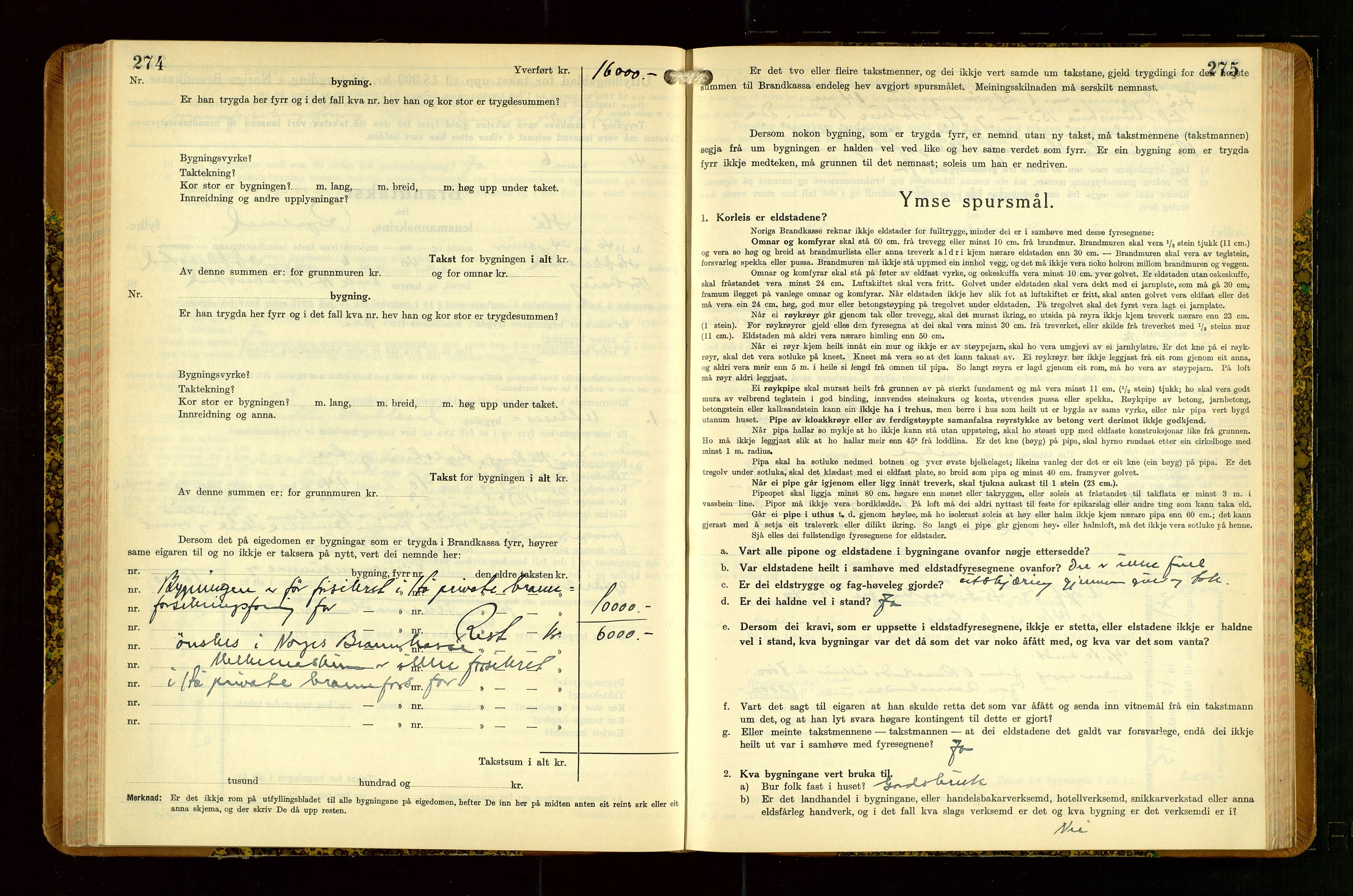 Hå lensmannskontor, SAST/A-100456/Goa/L0007: Takstprotokoll (skjema), 1938-1949, s. 274-275