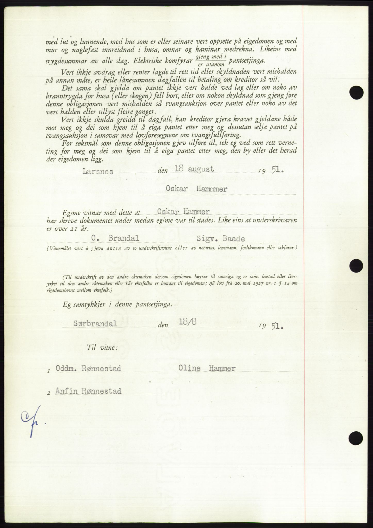 Søre Sunnmøre sorenskriveri, AV/SAT-A-4122/1/2/2C/L0120: Pantebok nr. 8B, 1951-1951, Dagboknr: 1536/1951