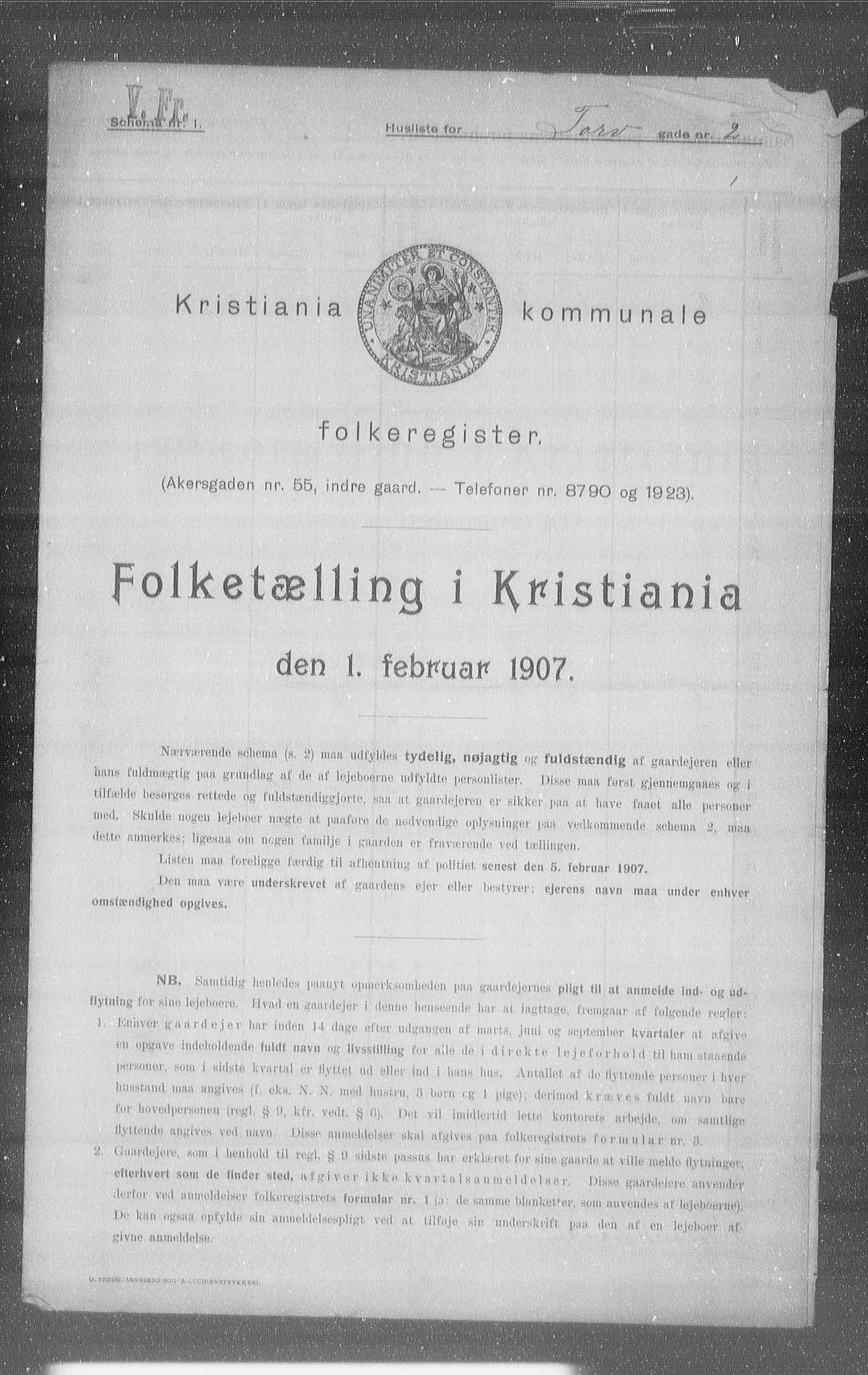 OBA, Kommunal folketelling 1.2.1907 for Kristiania kjøpstad, 1907, s. 57907