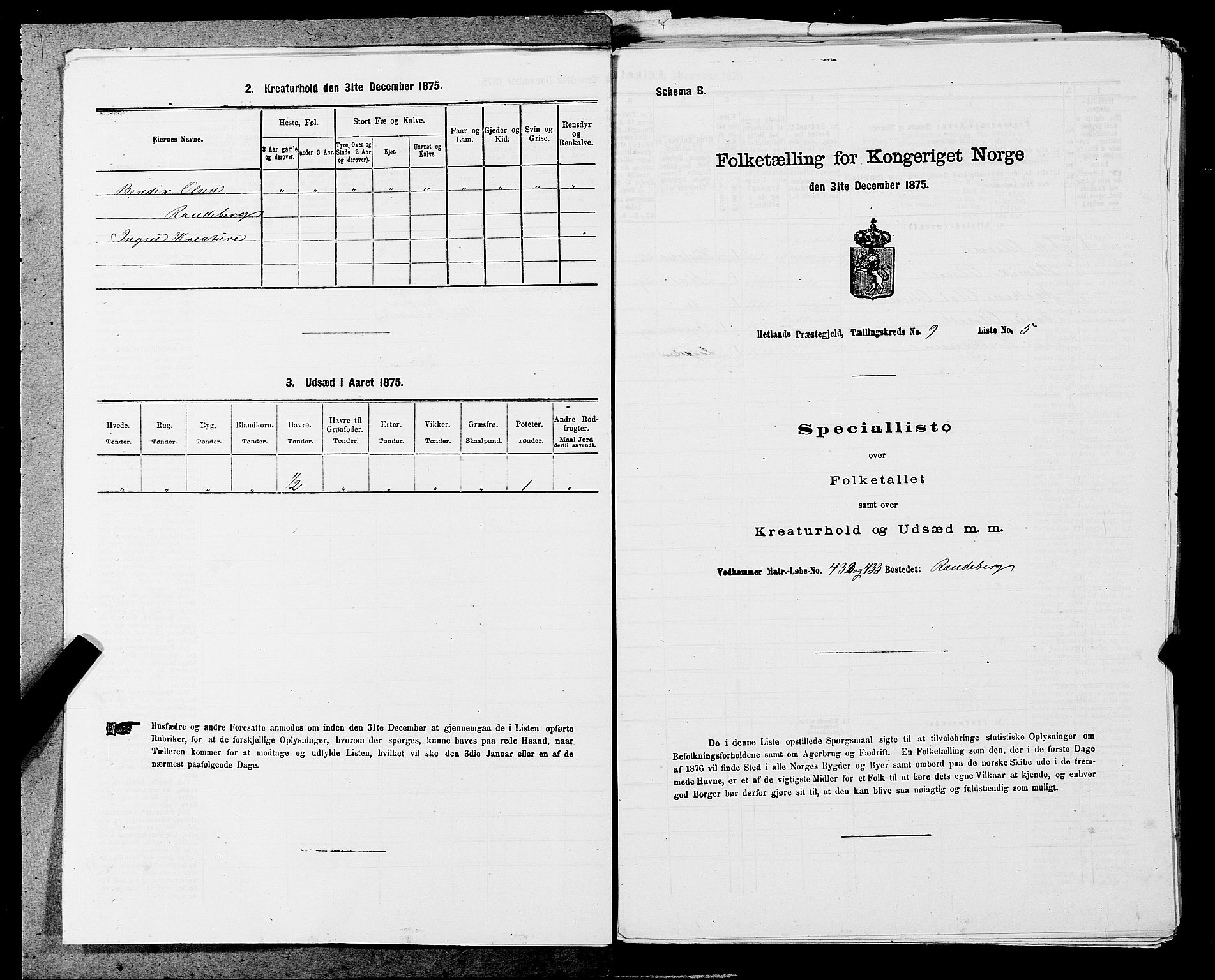 SAST, Folketelling 1875 for 1126P Hetland prestegjeld, 1875, s. 1805