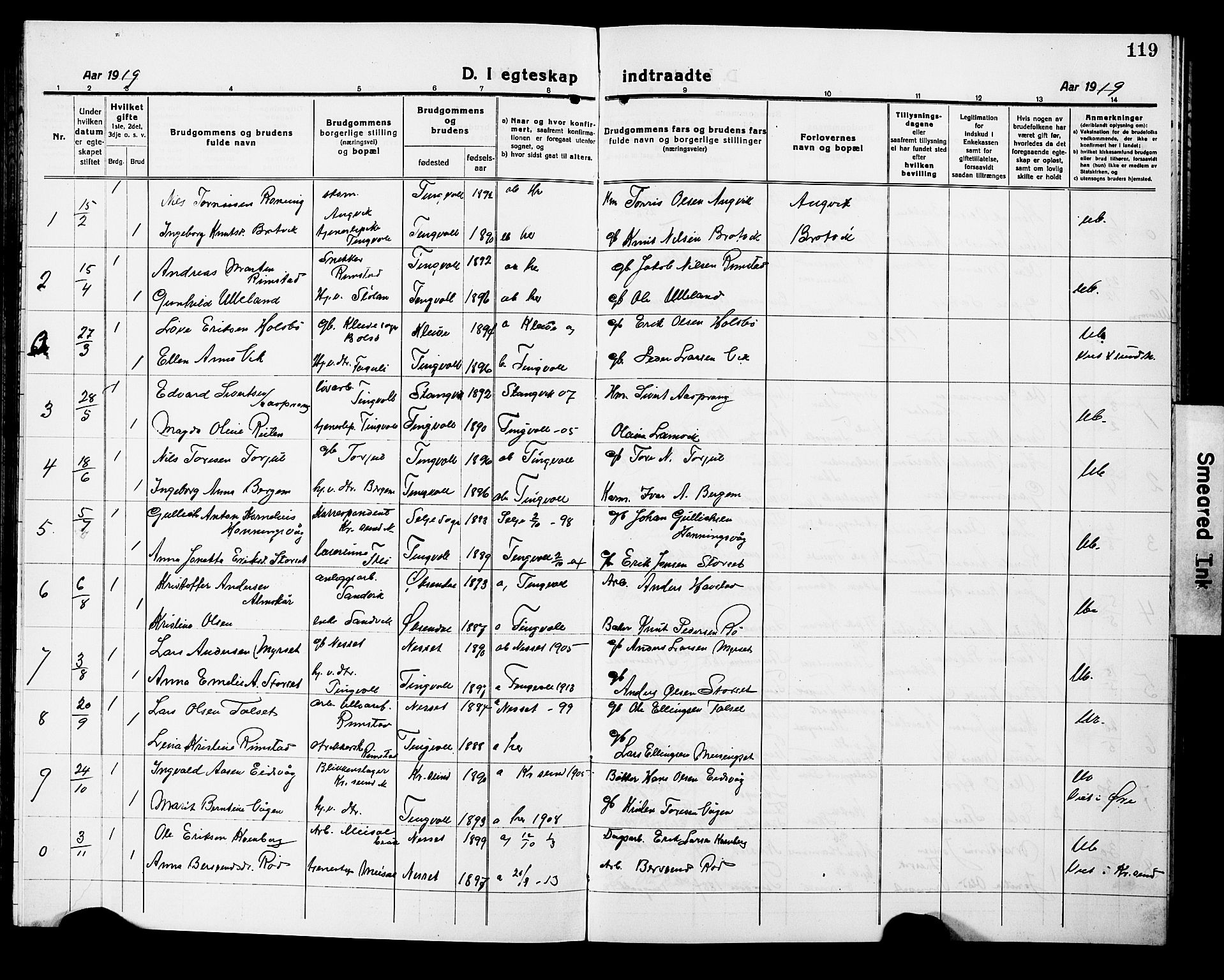 Ministerialprotokoller, klokkerbøker og fødselsregistre - Møre og Romsdal, AV/SAT-A-1454/586/L0994: Klokkerbok nr. 586C05, 1919-1927, s. 119