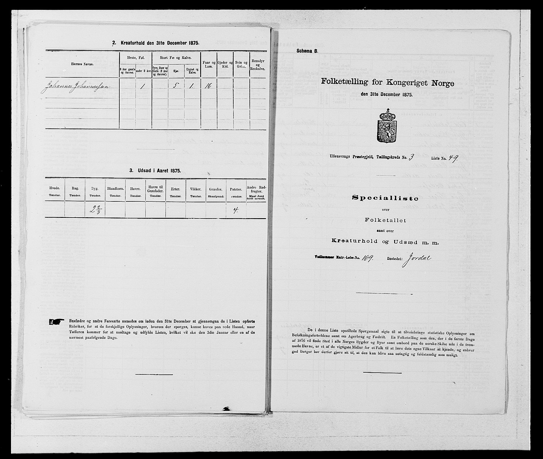 SAB, Folketelling 1875 for 1230P Ullensvang prestegjeld, 1875, s. 285