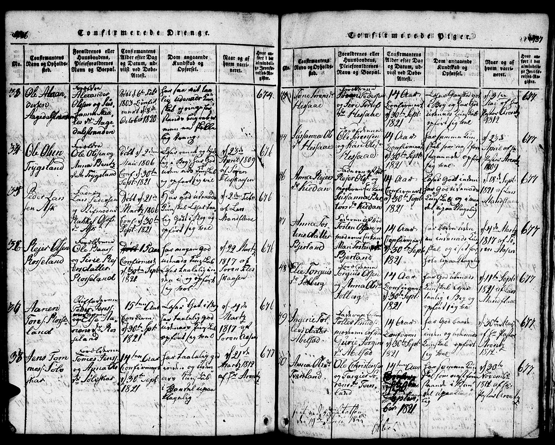 Bjelland sokneprestkontor, AV/SAK-1111-0005/F/Fb/Fba/L0003: Klokkerbok nr. B 3, 1816-1870, s. 486-487