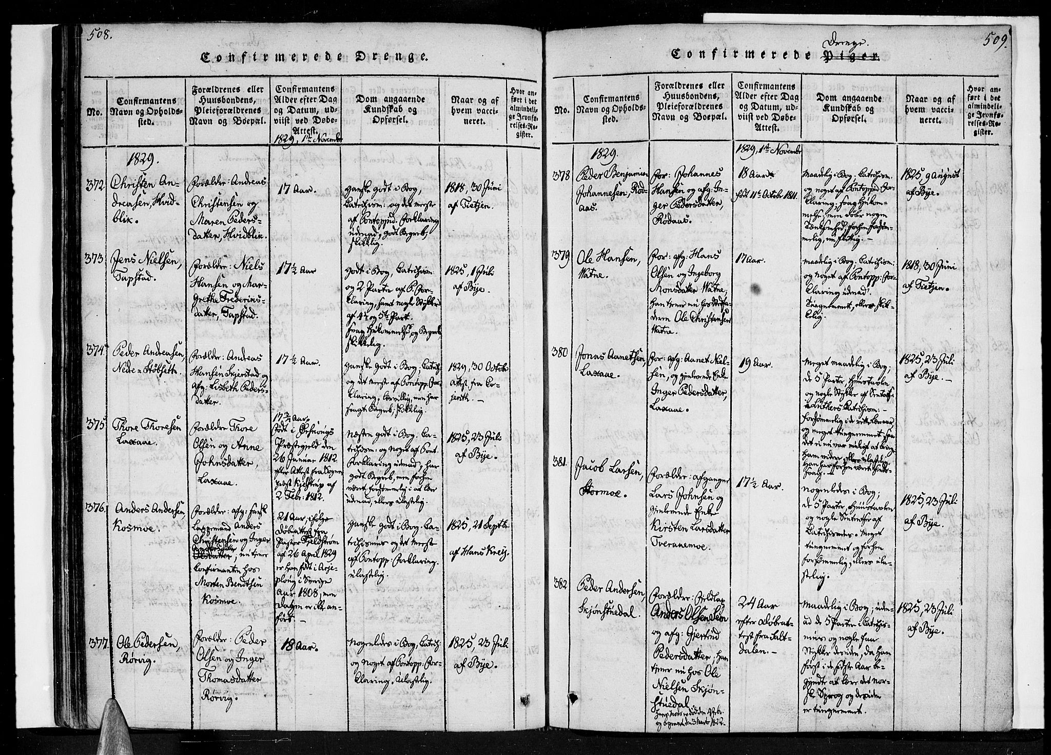 Ministerialprotokoller, klokkerbøker og fødselsregistre - Nordland, SAT/A-1459/852/L0736: Ministerialbok nr. 852A06, 1820-1833, s. 508-509