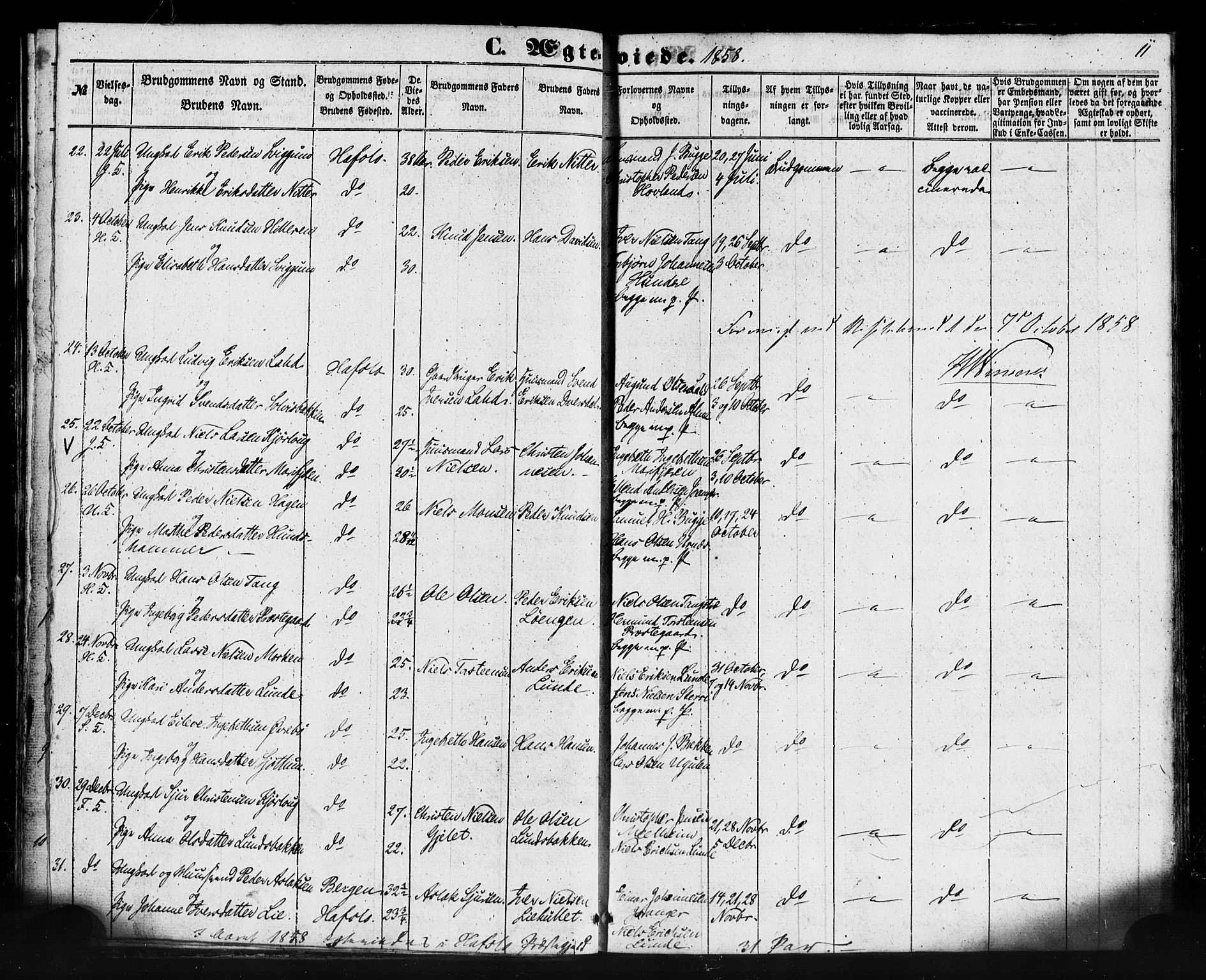 Hafslo sokneprestembete, AV/SAB-A-80301/H/Haa/Haaa/L0013: Ministerialbok nr. A 13, 1854-1879, s. 11