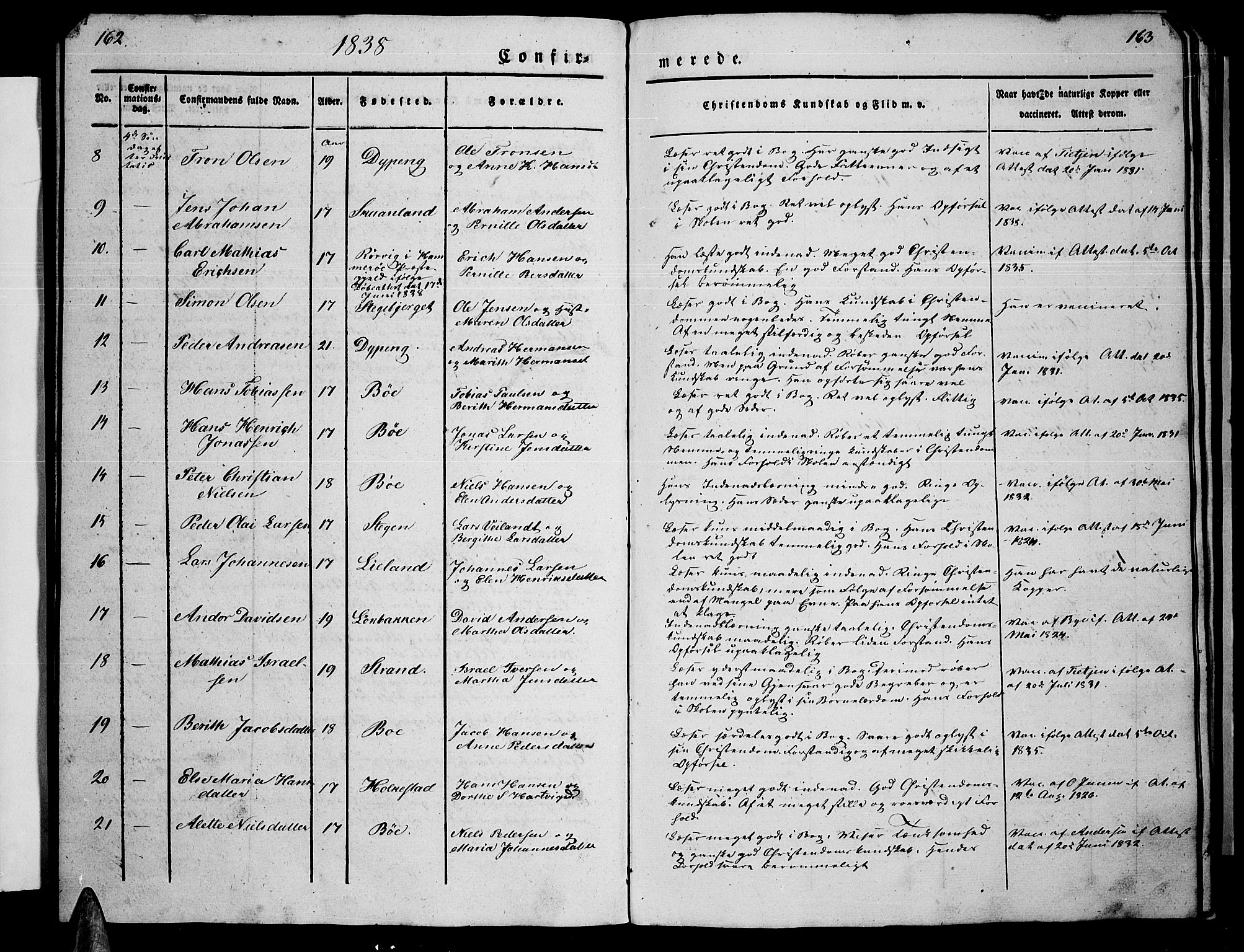 Ministerialprotokoller, klokkerbøker og fødselsregistre - Nordland, AV/SAT-A-1459/855/L0813: Klokkerbok nr. 855C02, 1836-1850, s. 162-163