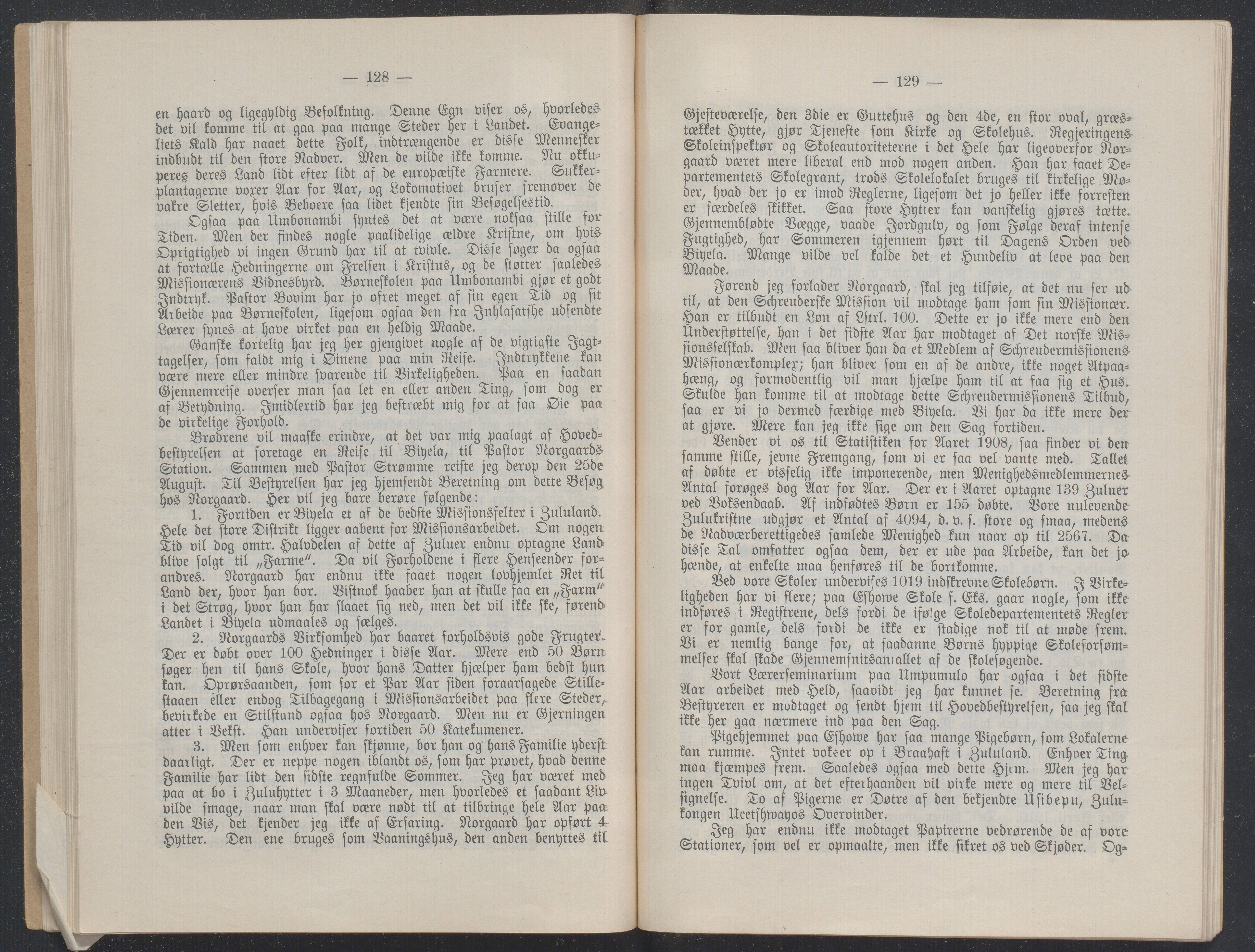 Det Norske Misjonsselskap - hovedadministrasjonen, VID/MA-A-1045/D/Db/Dba/L0340/0009: Beretninger, Bøker, Skrifter o.l   / Årsberetninger. Heftet. 67. , 1908, s. 128-129