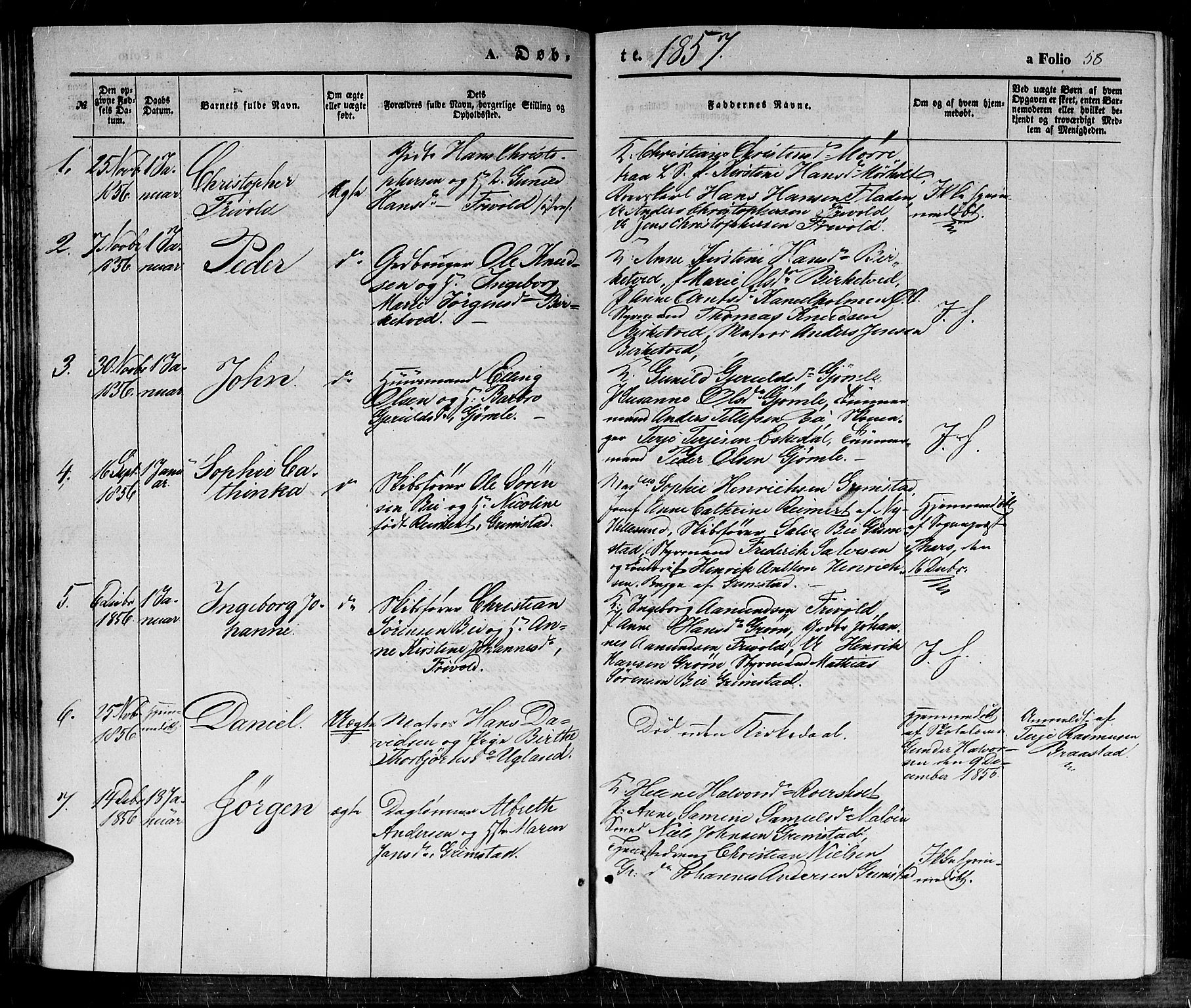 Fjære sokneprestkontor, SAK/1111-0011/F/Fb/L0008: Klokkerbok nr. B 8, 1854-1867, s. 58