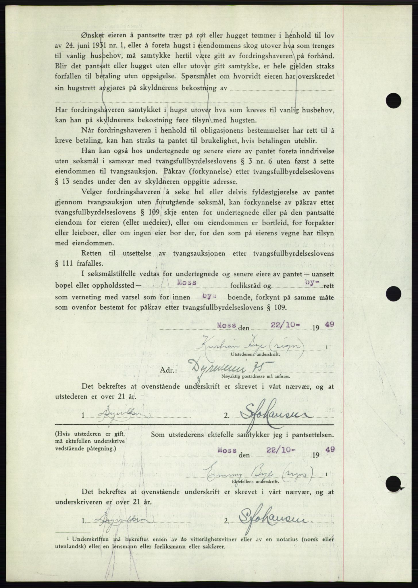 Moss sorenskriveri, SAO/A-10168: Pantebok nr. B23, 1949-1950, Dagboknr: 3254/1949