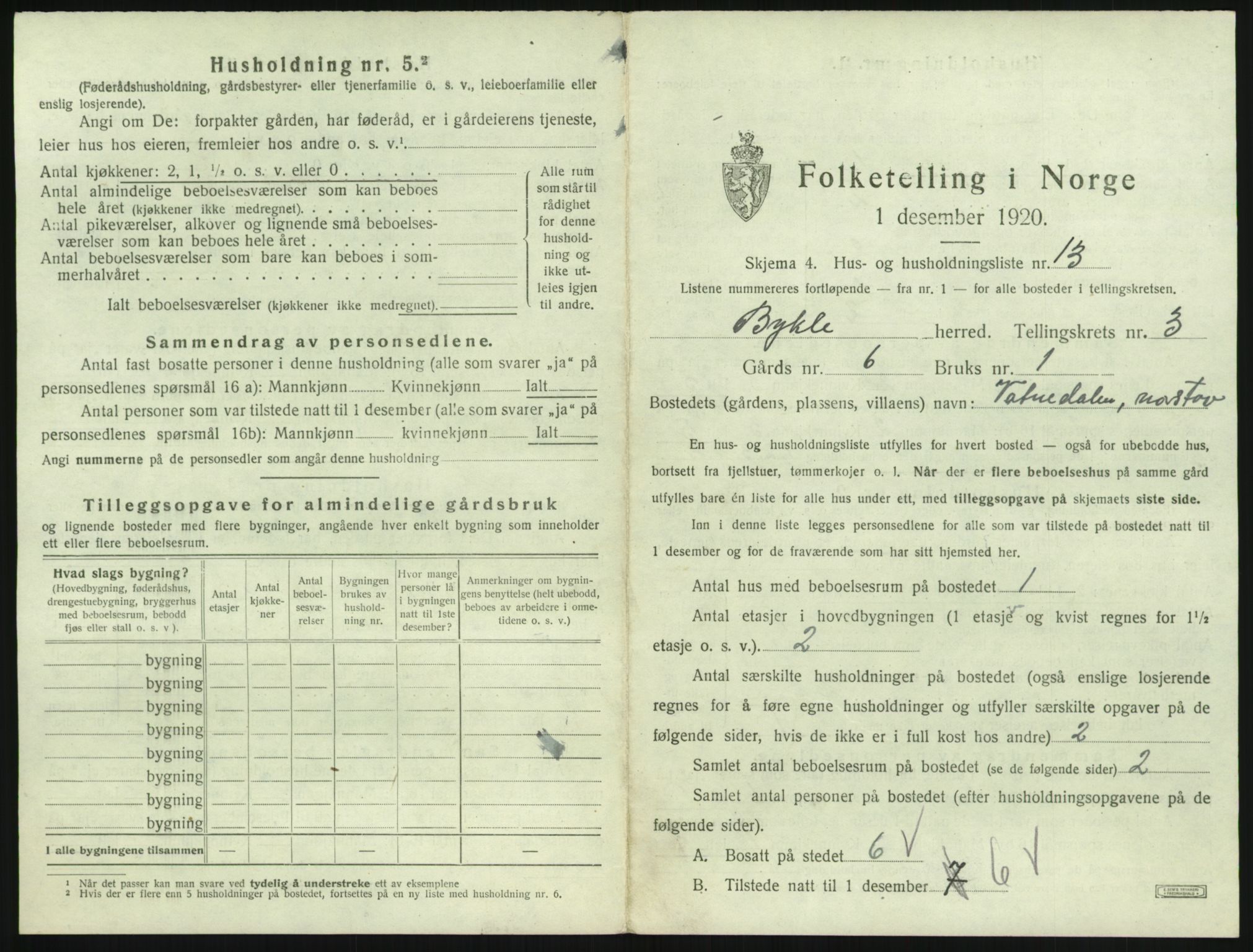 SAK, Folketelling 1920 for 0941 Bykle herred, 1920, s. 185