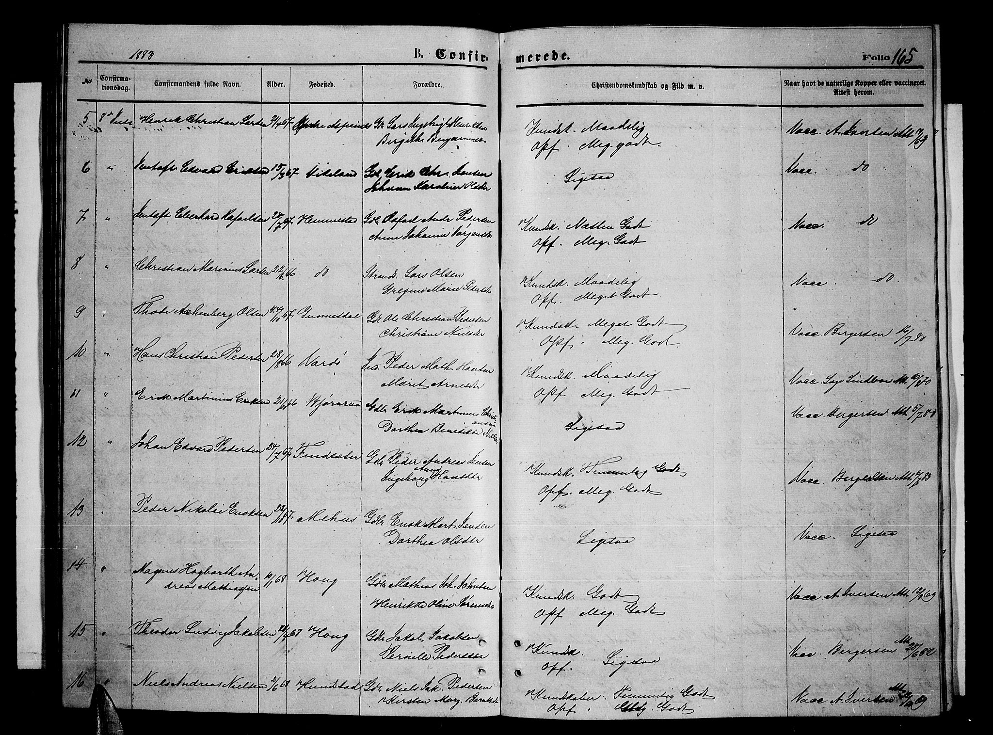 Kvæfjord sokneprestkontor, AV/SATØ-S-1323/G/Ga/Gab/L0004klokker: Klokkerbok nr. 4, 1870-1886, s. 165