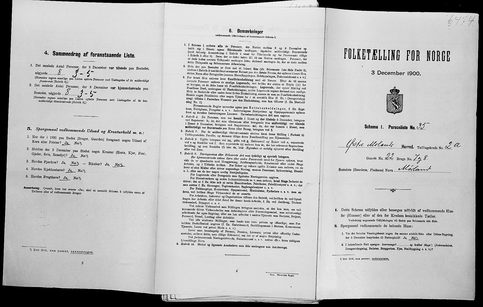 SAK, Folketelling 1900 for 0918 Austre Moland herred, 1900, s. 276