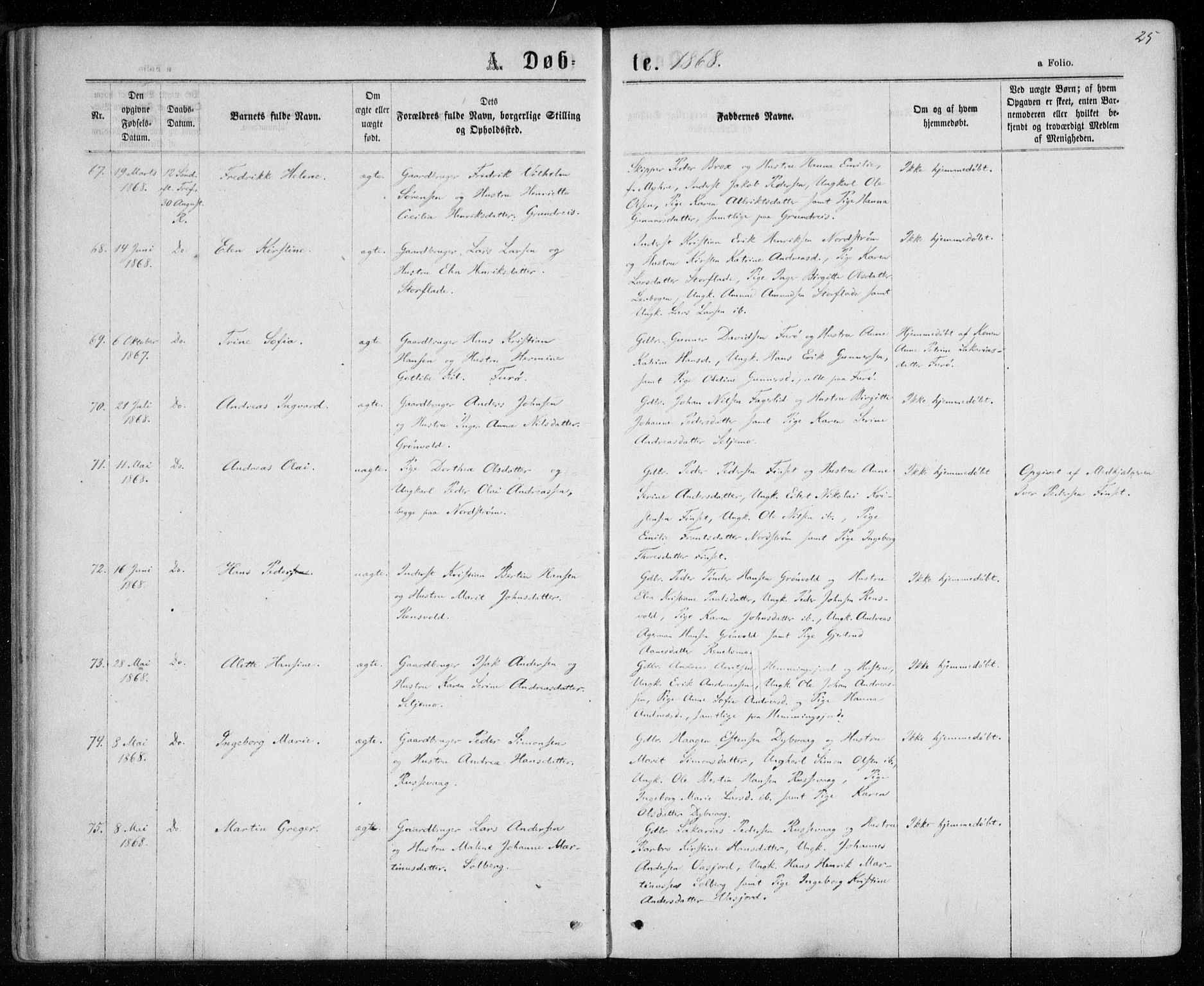 Tranøy sokneprestkontor, AV/SATØ-S-1313/I/Ia/Iaa/L0008kirke: Ministerialbok nr. 8, 1867-1877, s. 25