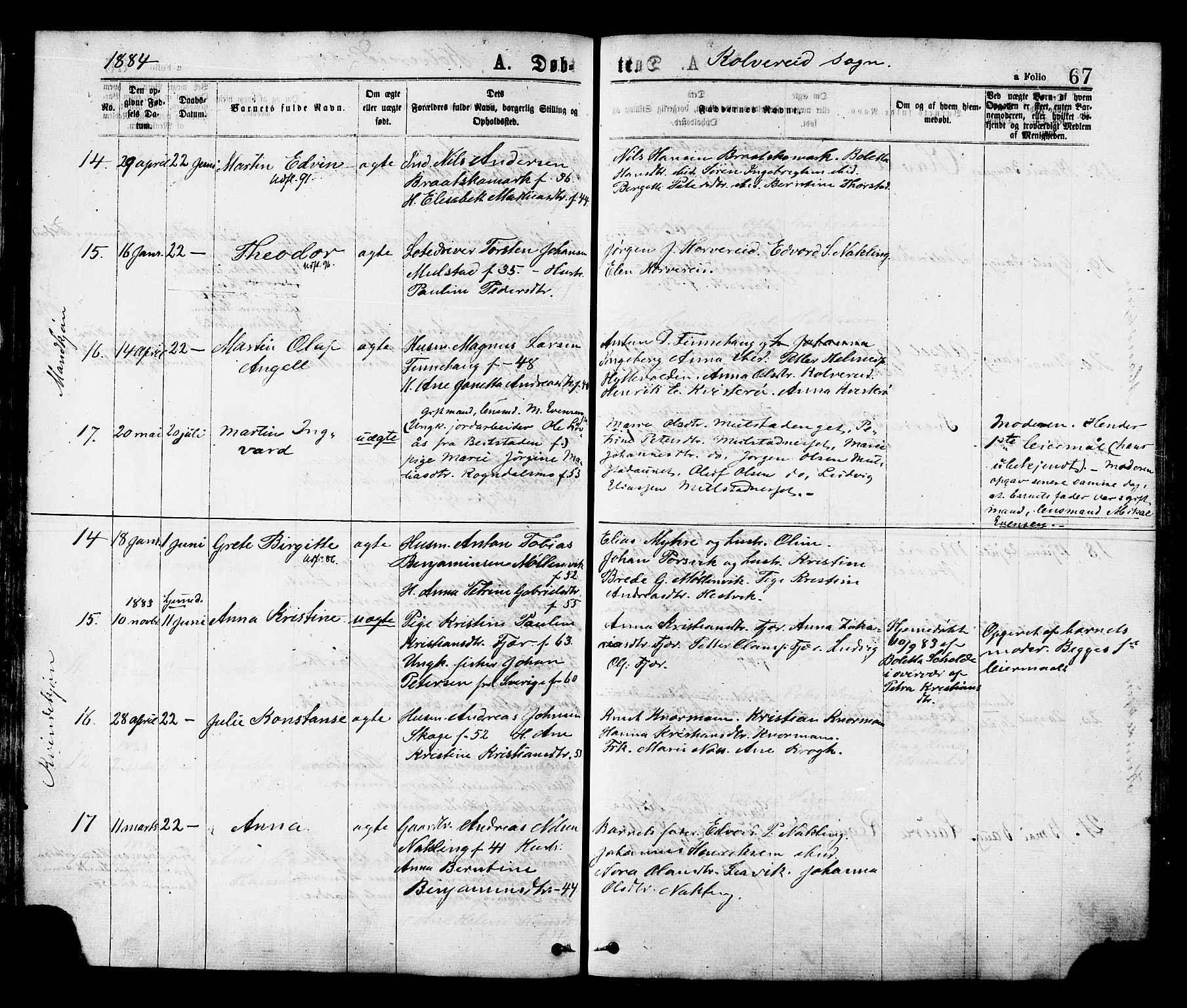 Ministerialprotokoller, klokkerbøker og fødselsregistre - Nord-Trøndelag, AV/SAT-A-1458/780/L0642: Ministerialbok nr. 780A07 /1, 1874-1885, s. 67